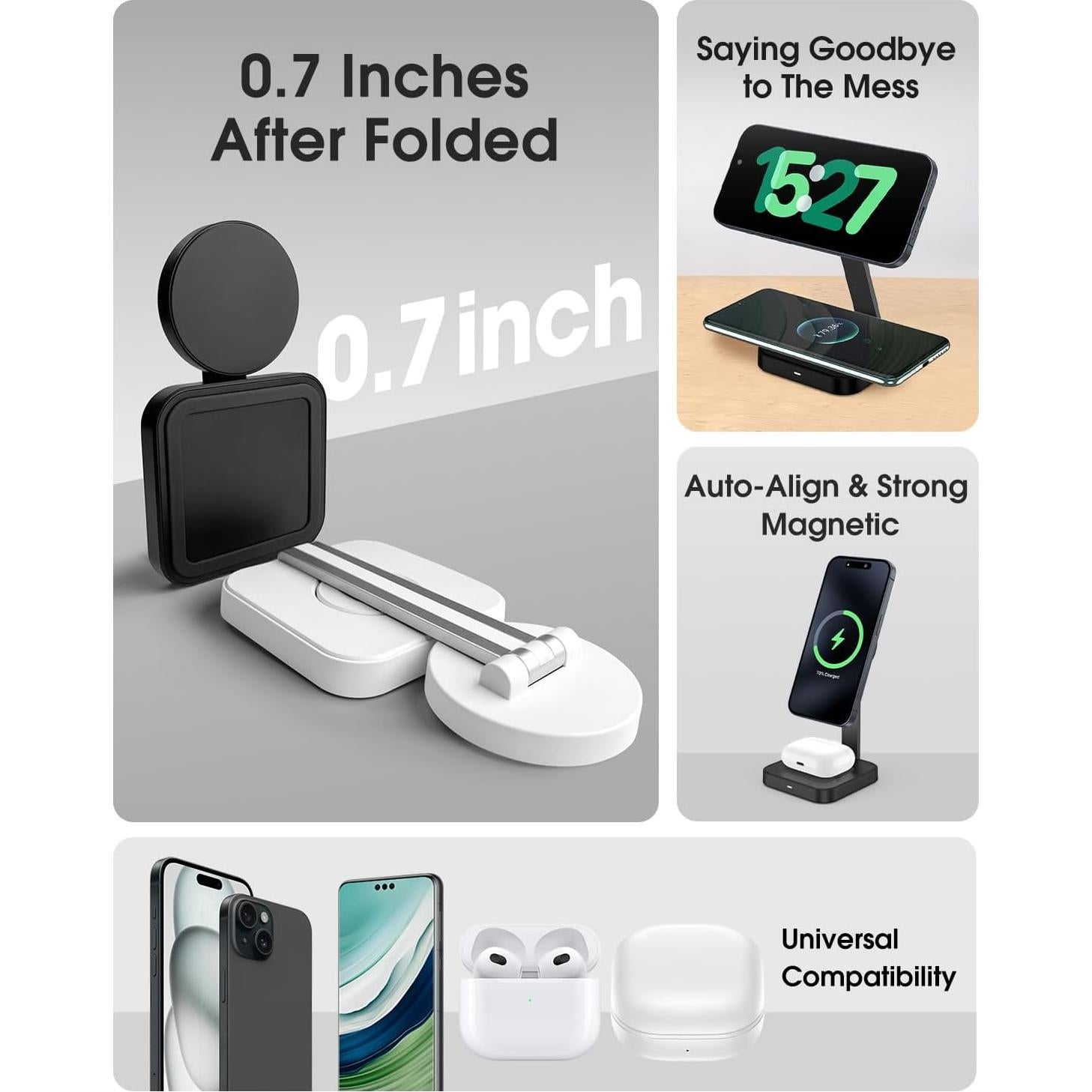 Cargador Inalámbrico Plegable Mag-Safe 15W para iPhone 12-16