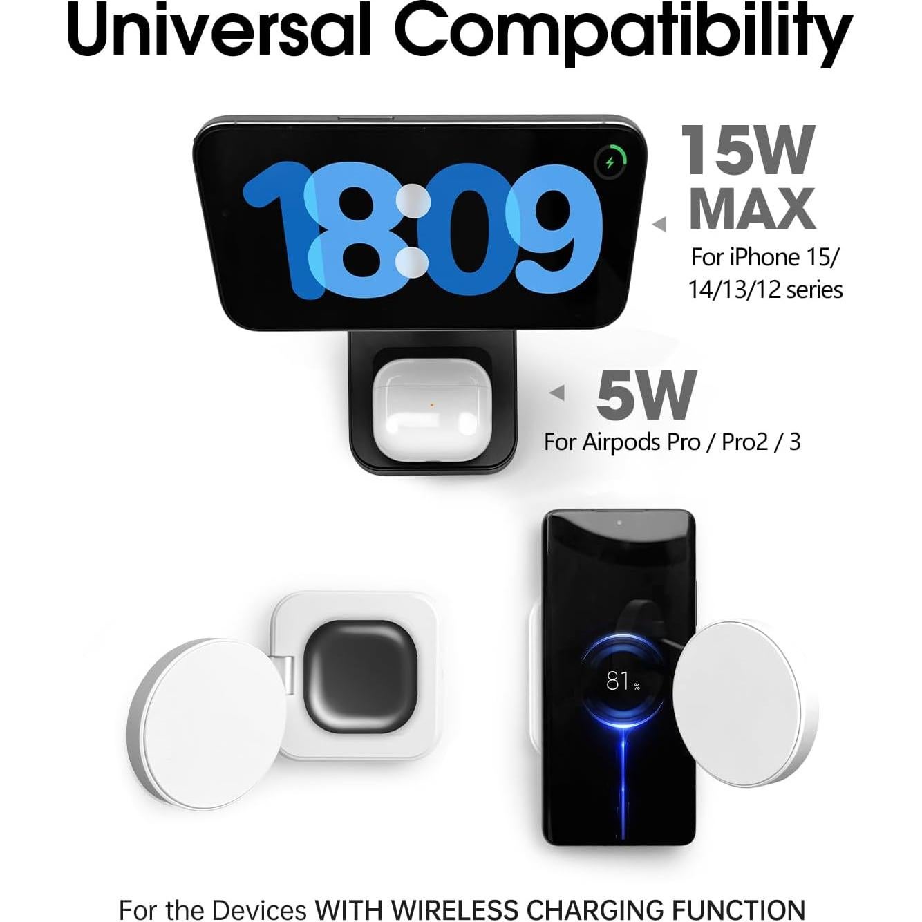 Cargador Inalámbrico Plegable Mag-Safe 15W para iPhone 12-16