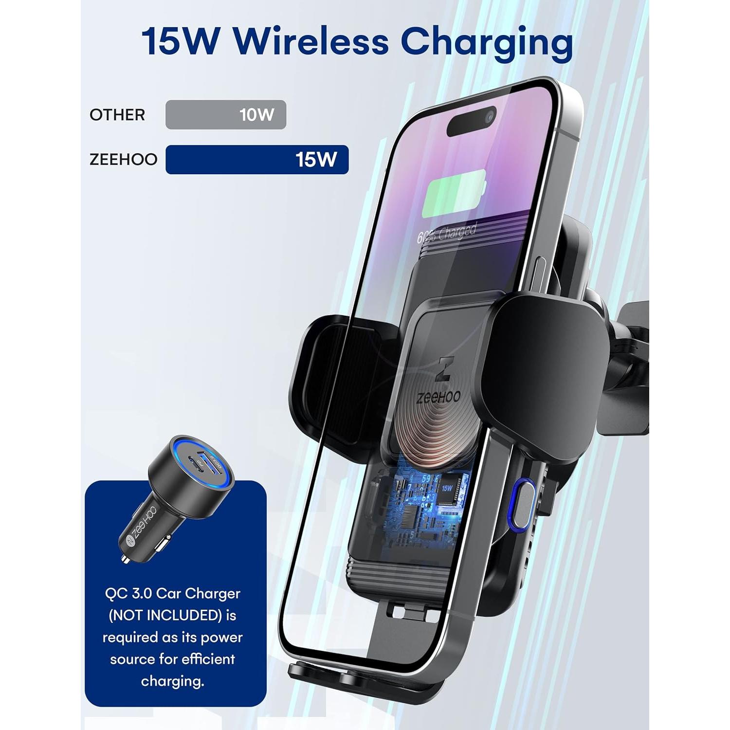 Cargador Inalámbrico para Auto ZeeHoo 15W con Soporte Ajustable