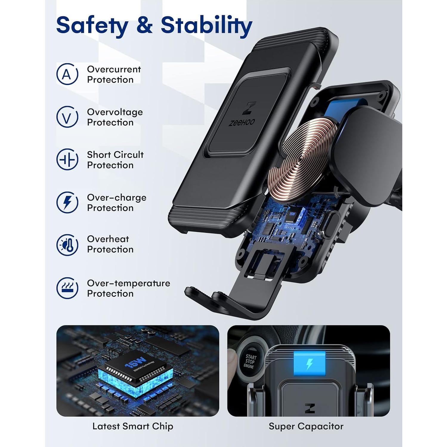 Cargador Inalámbrico para Auto ZeeHoo 15W con Soporte Ajustable