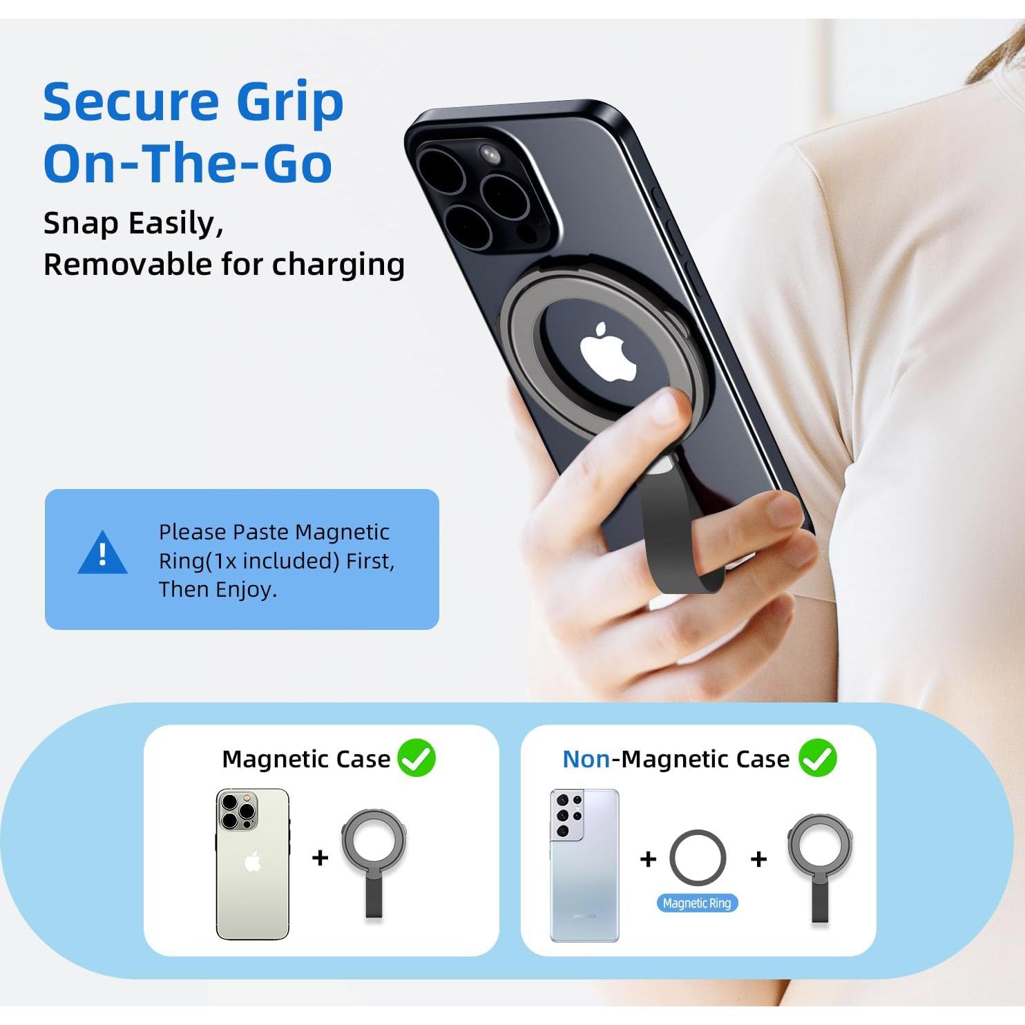 Soporte Magnético para Teléfono SOGUE con Anillo MagSafe Negro