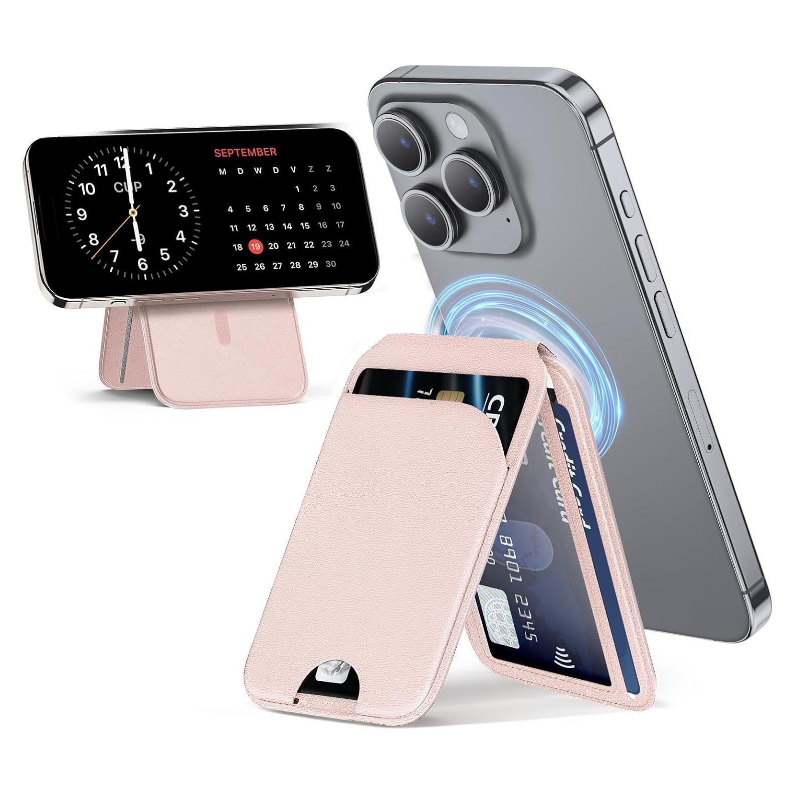 Billetera Mag-Safe Rosa para iPhone 16/15/14/13/12 - Cuero