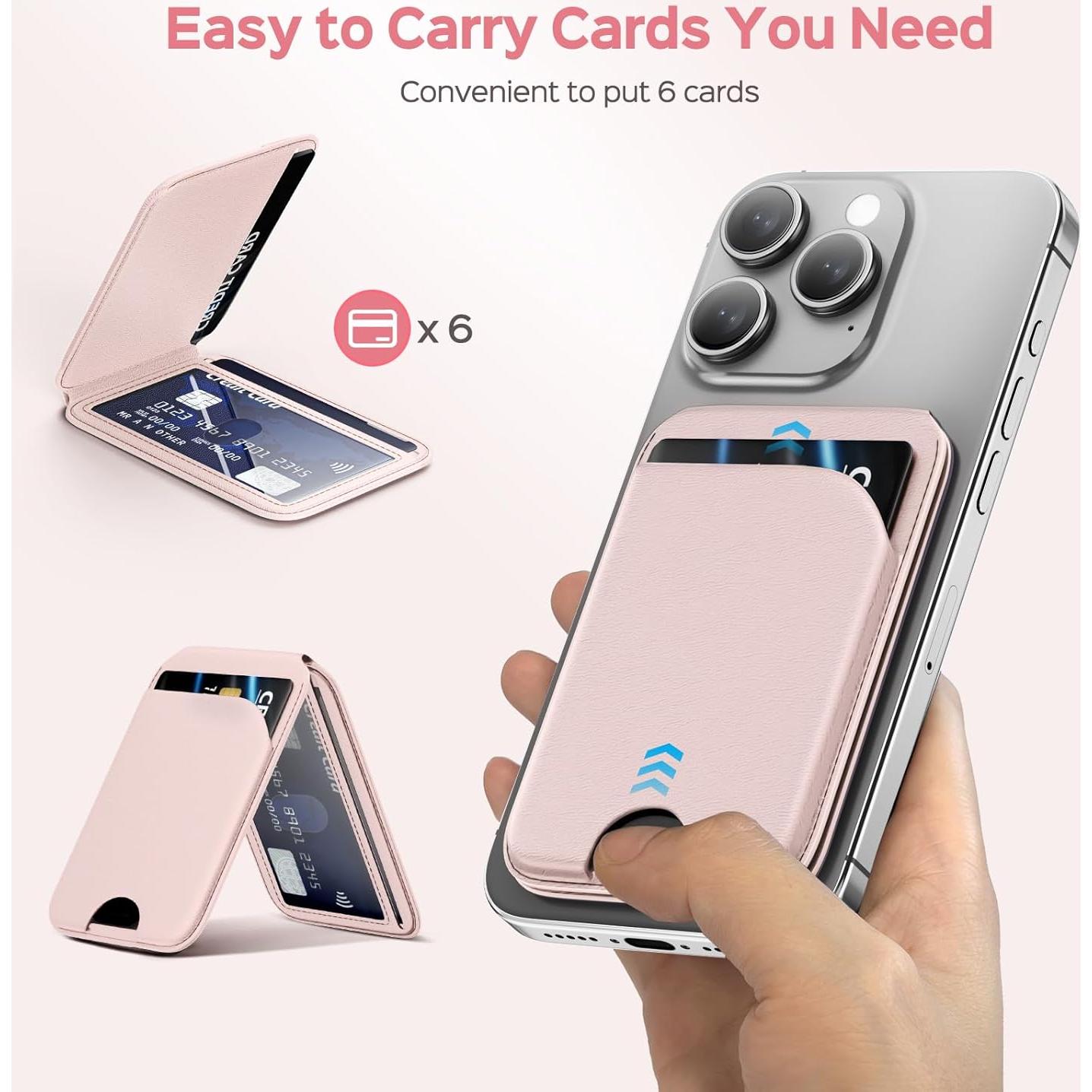 Billetera Mag-Safe Rosa para iPhone 16/15/14/13/12 - Cuero