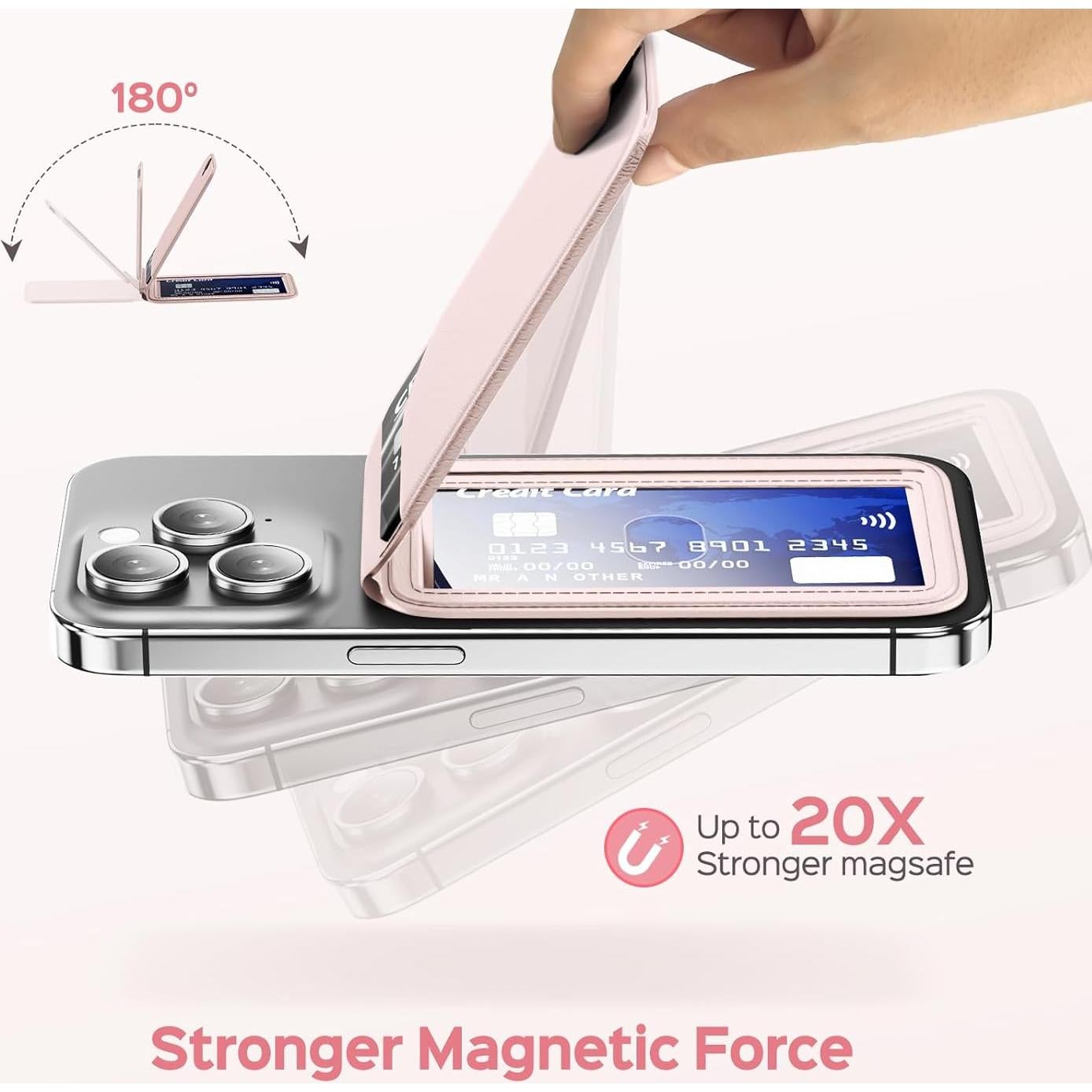 Billetera Mag-Safe Rosa para iPhone 16/15/14/13/12 - Cuero