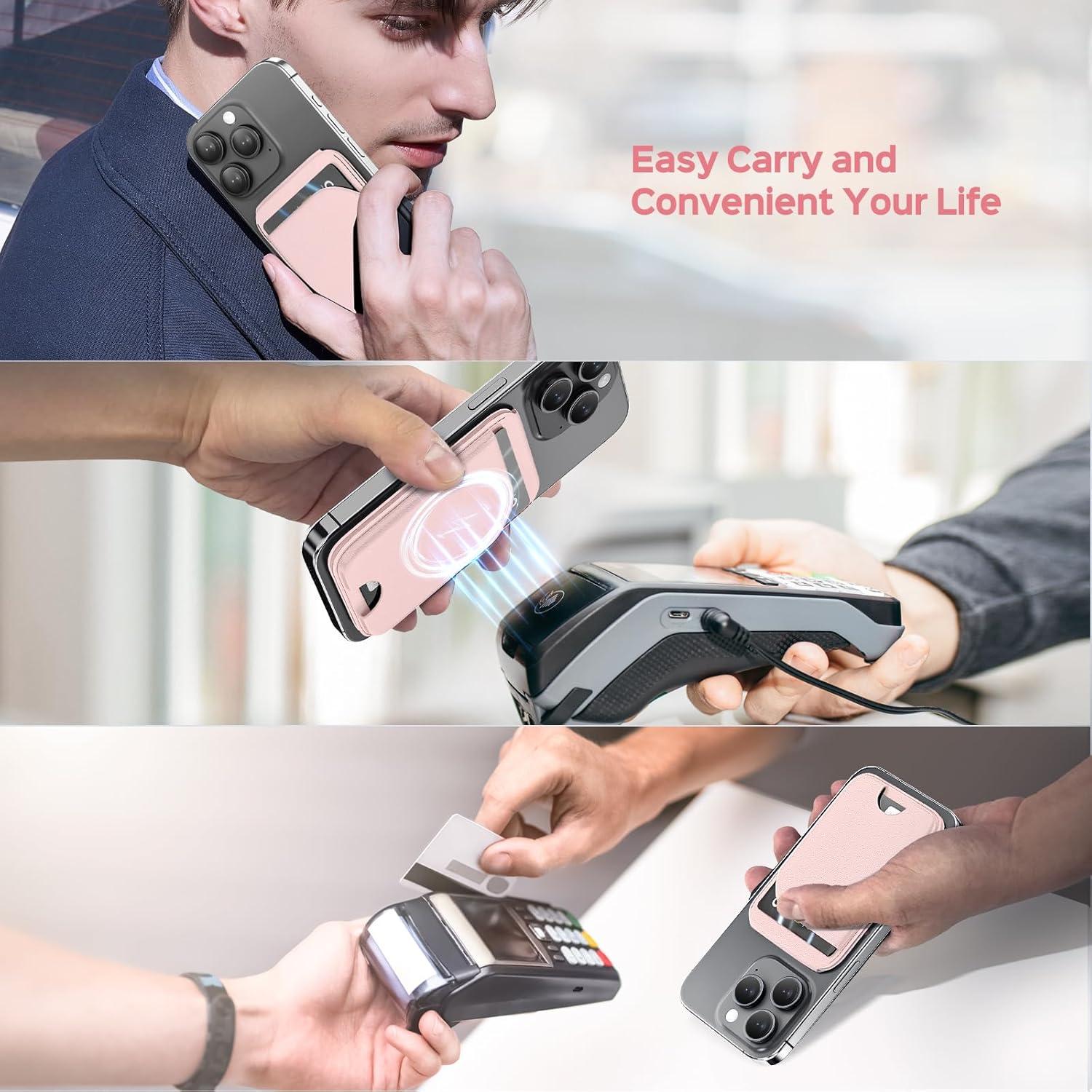 Billetera Mag-Safe Rosa para iPhone 16/15/14/13/12 - Cuero