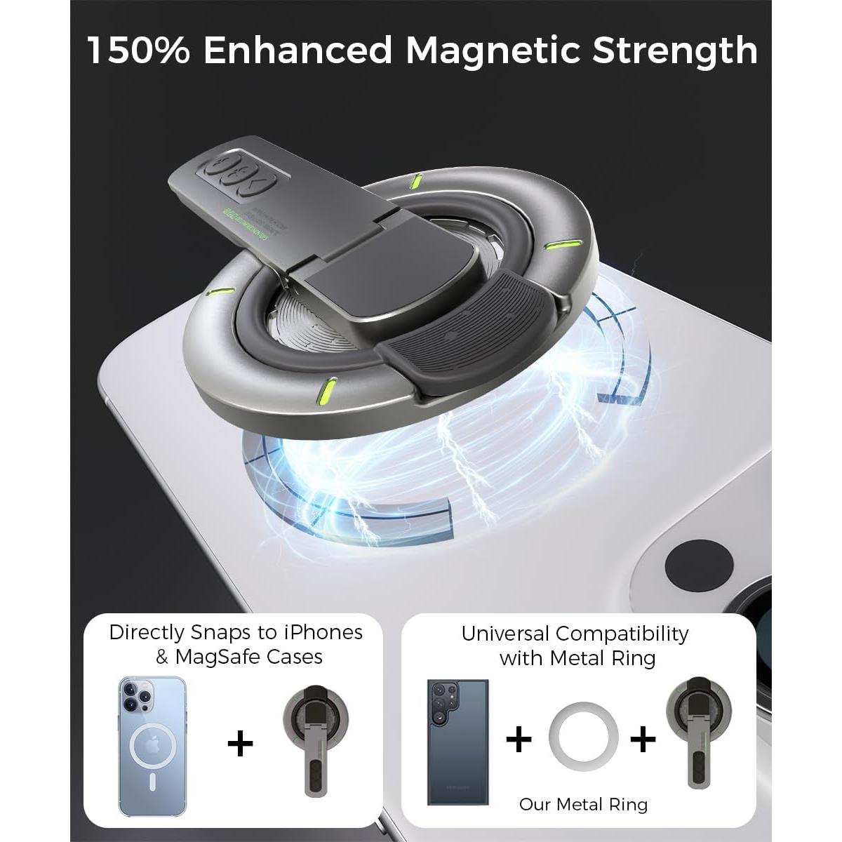 Soporte para teléfono Warherd con agarre MagSafe 360° Negro