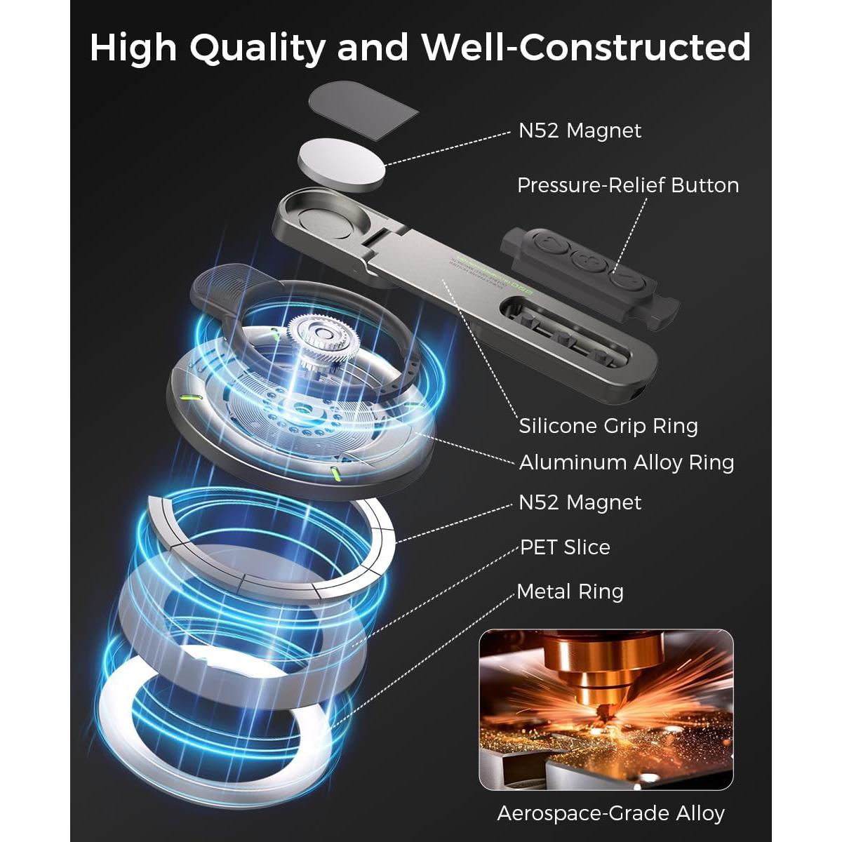 Soporte para teléfono Warherd con agarre MagSafe 360° Negro