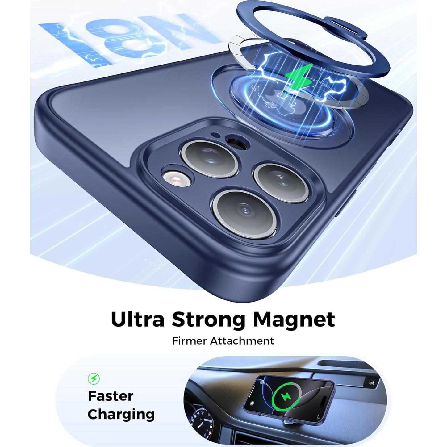 Funda Magnética 360° para iPhone 16 Pro Max - Azul Marino