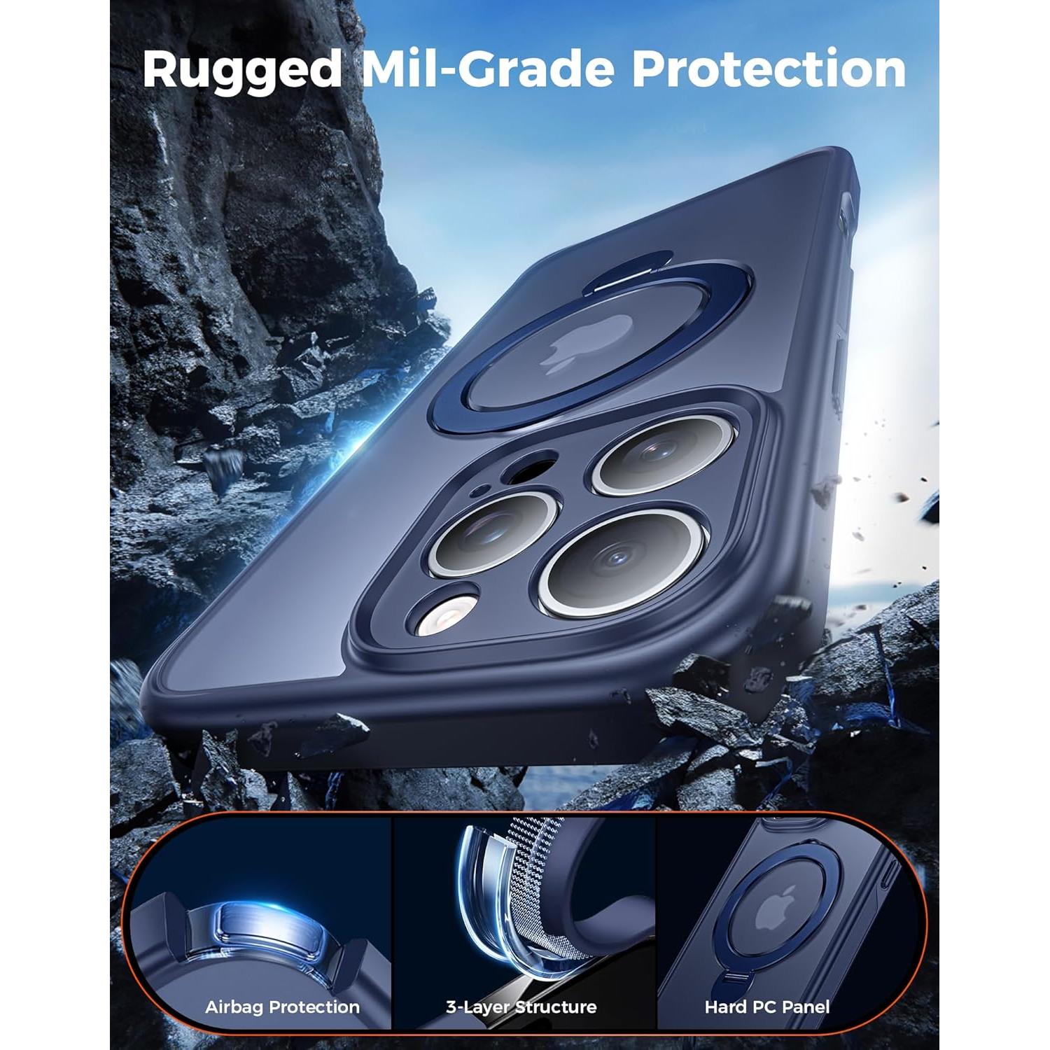 Funda Magnética 360° para iPhone 16 Pro Max - Azul Marino