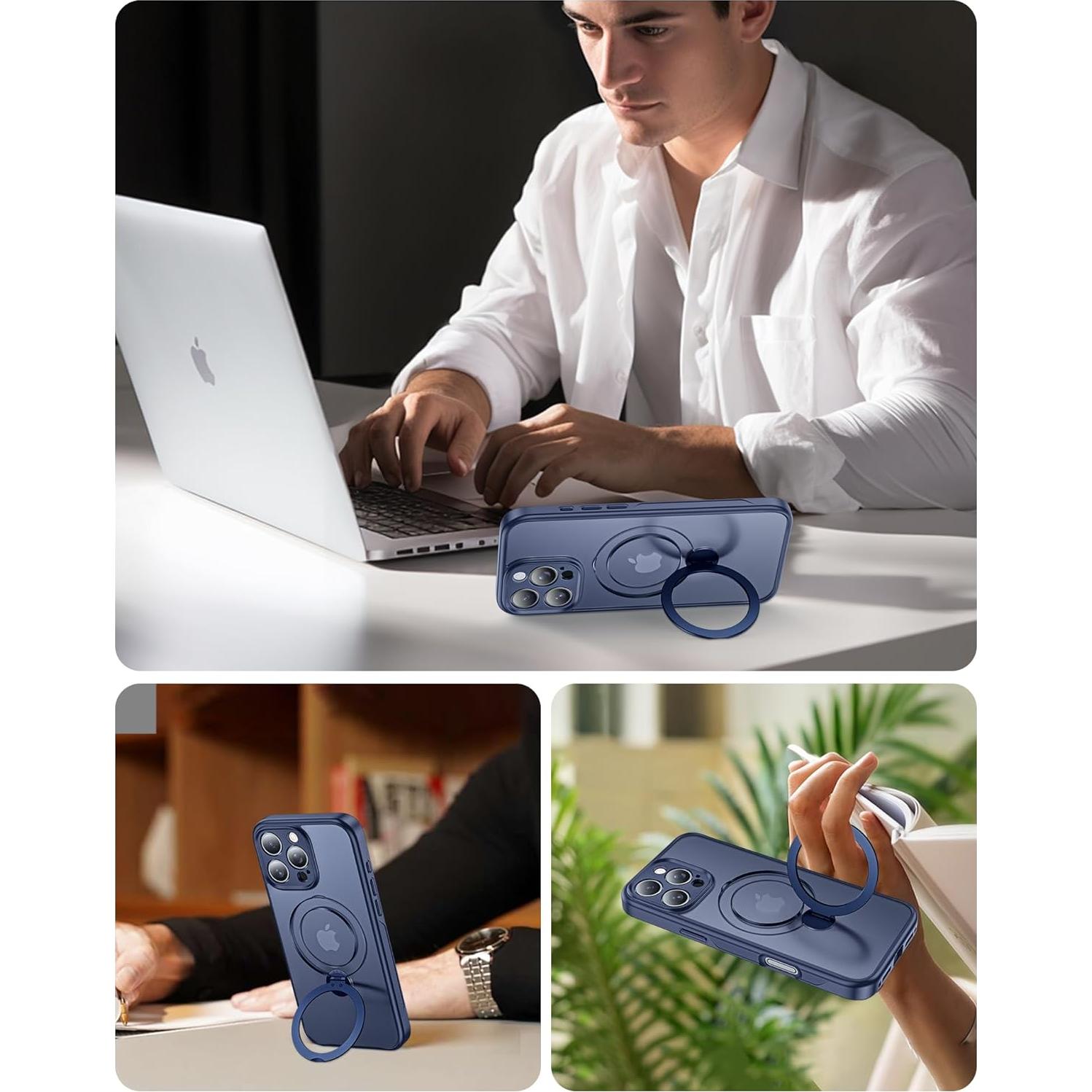 Funda Magnética 360° para iPhone 16 Pro Max - Azul Marino