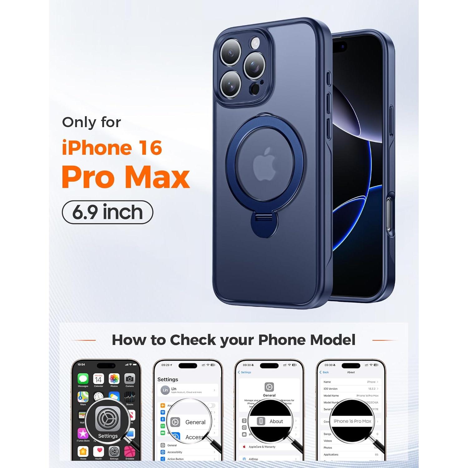 Funda Magnética 360° para iPhone 16 Pro Max - Azul Marino