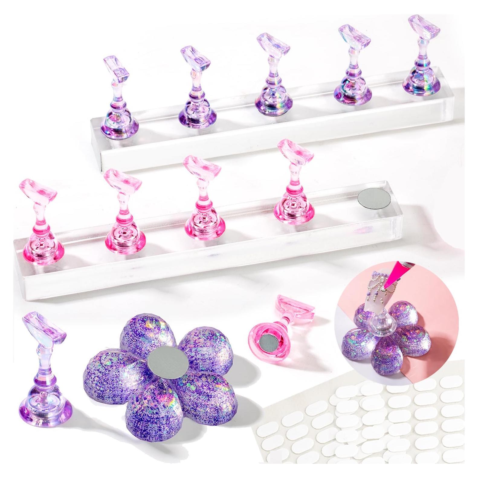 Soporte de Uñas Postizas Haozher con Base Magnética y Flor