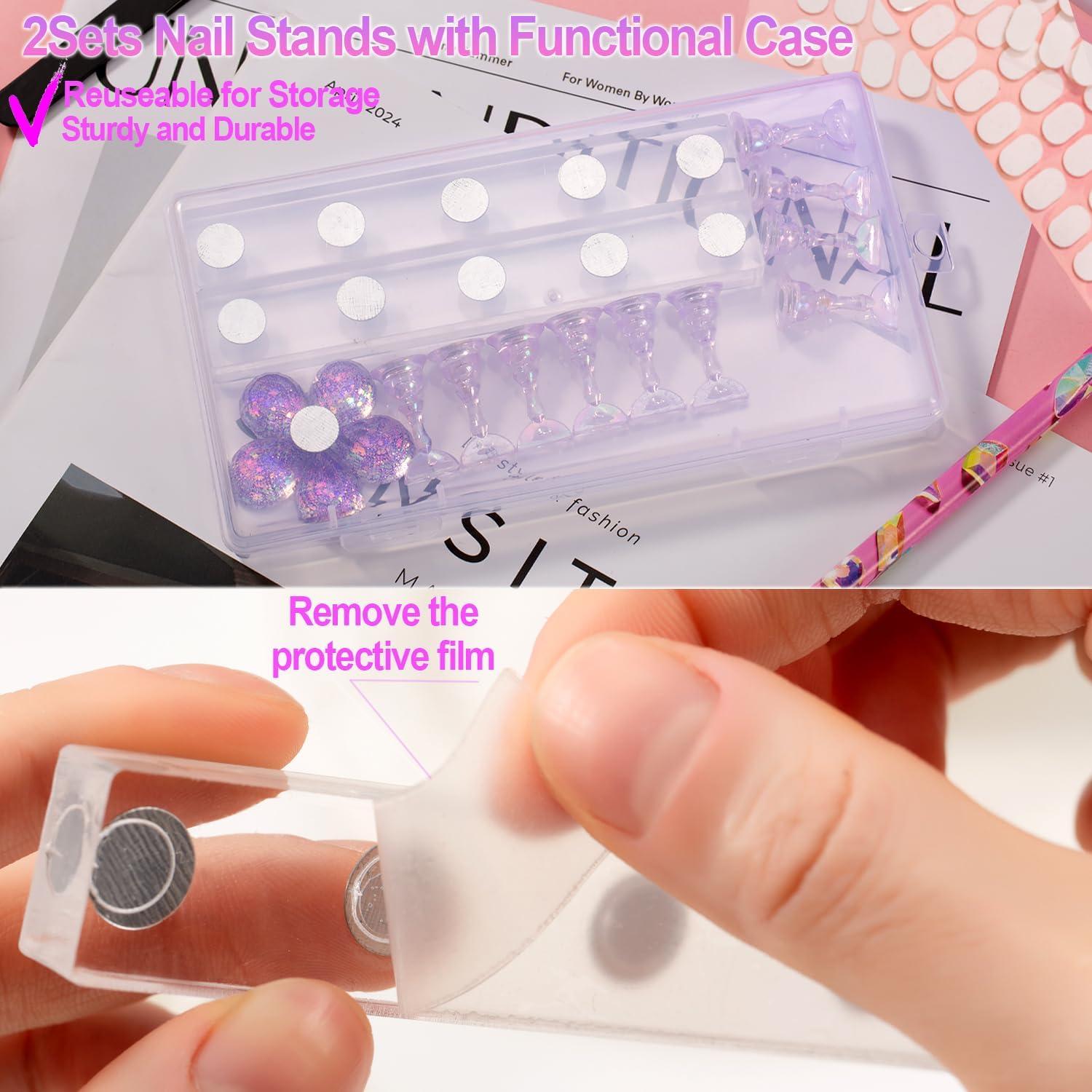 Soporte de Uñas Postizas Haozher con Base Magnética y Flor