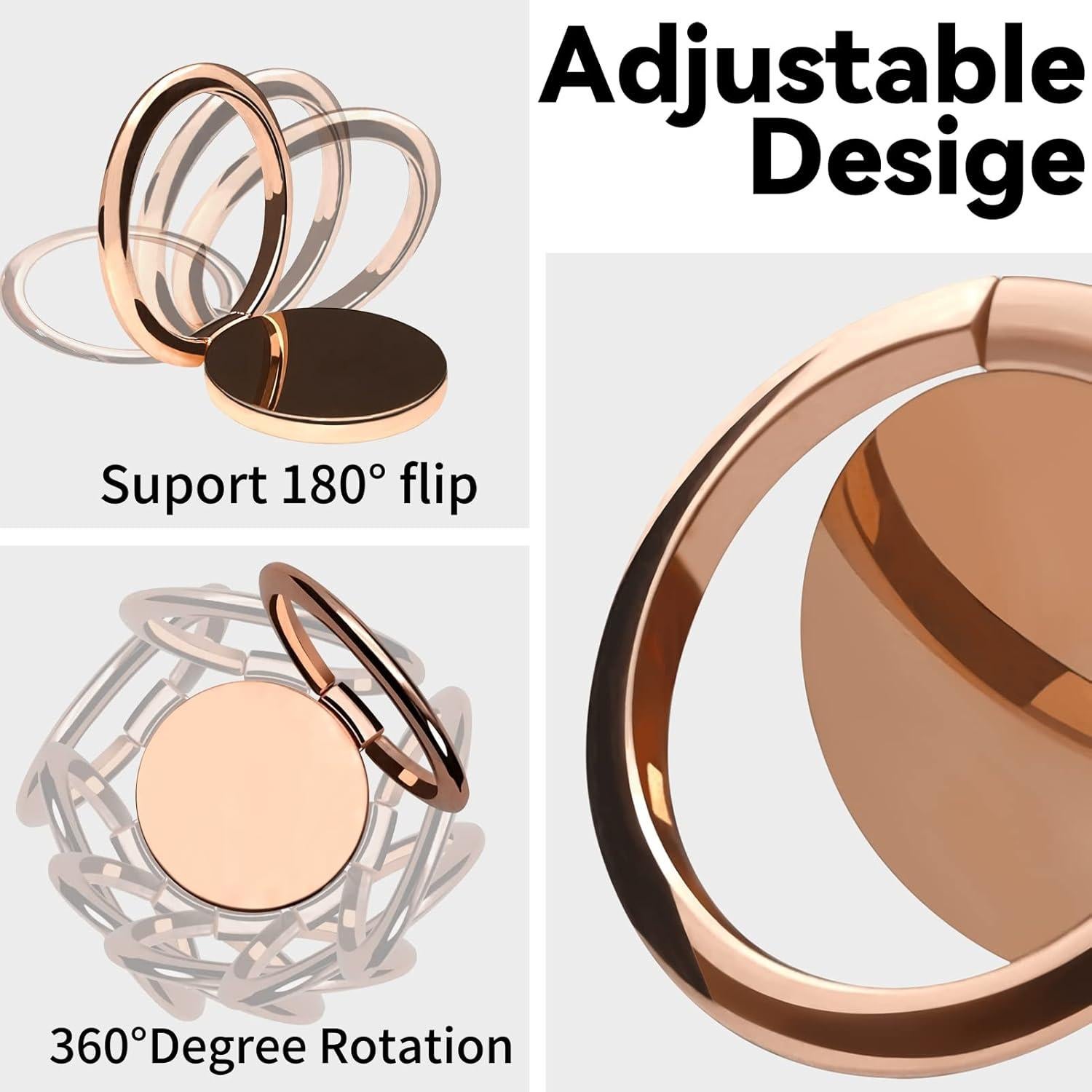Soporte de anillo para teléfono OBHEI dorado rosa 360° metal