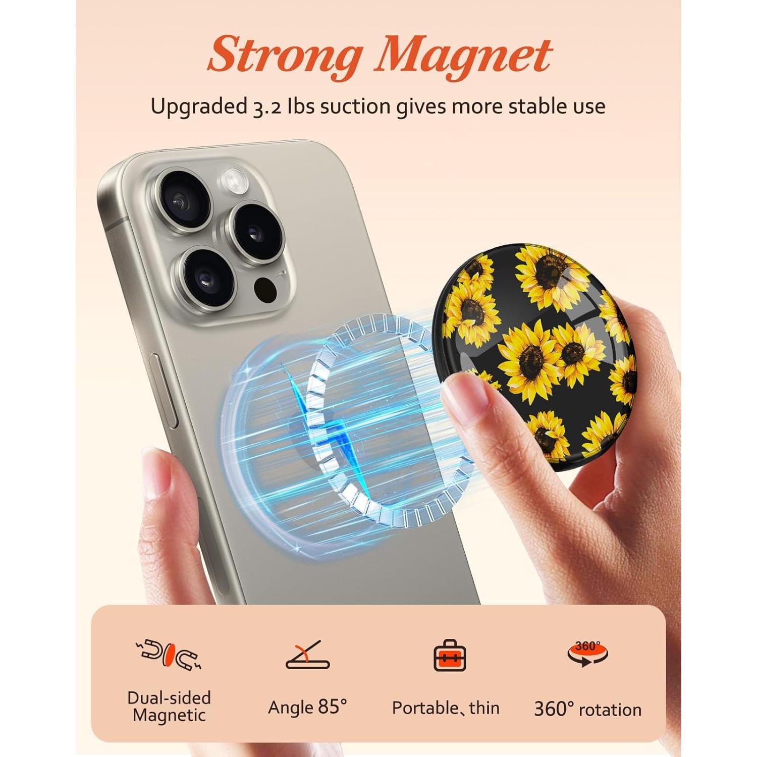 Soporte Magnético para Teléfono Kidcube Girasol Negro - Compatible con MagSafe