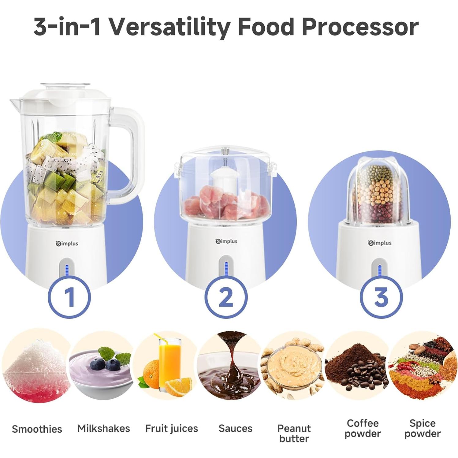 Licuadora Eléctrica Simplus 3 en 1 380W 1.24L con Picadora