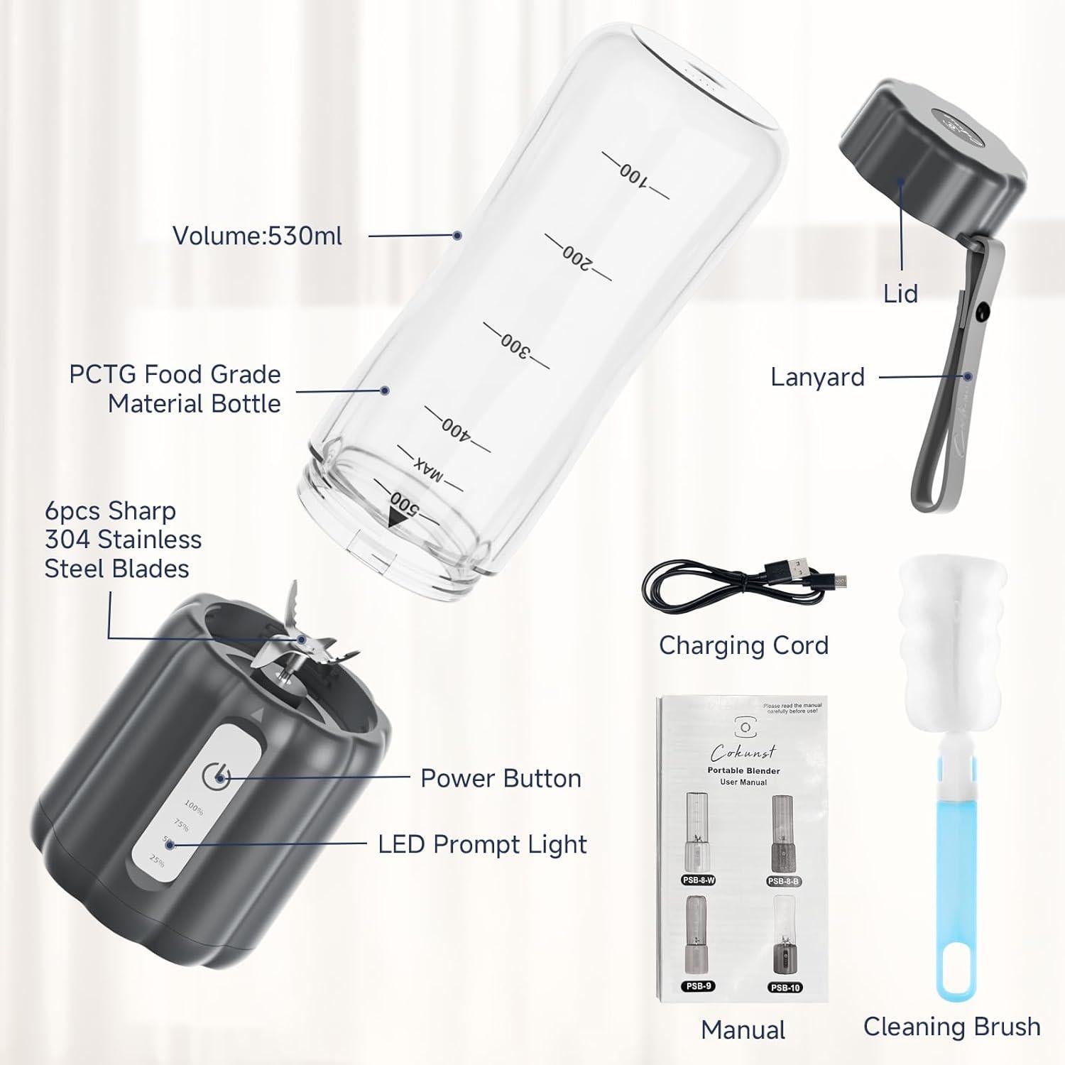 Portable Blender, 17Oz Personal Blender for Shakes and Smoothies, USB Rechargeable Mini Mixer with 6 Blades, Smoothie Blenders Juicer with Extra Handle Lid for Travel Kitchen Outgoing