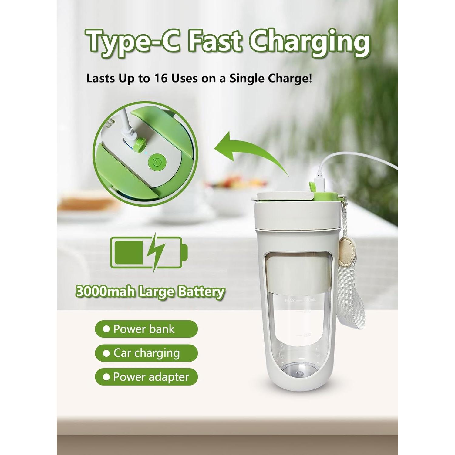 Licuadora Portátil JYINKZF 340ml con Batería 4000mAh y 10 Cuchillas