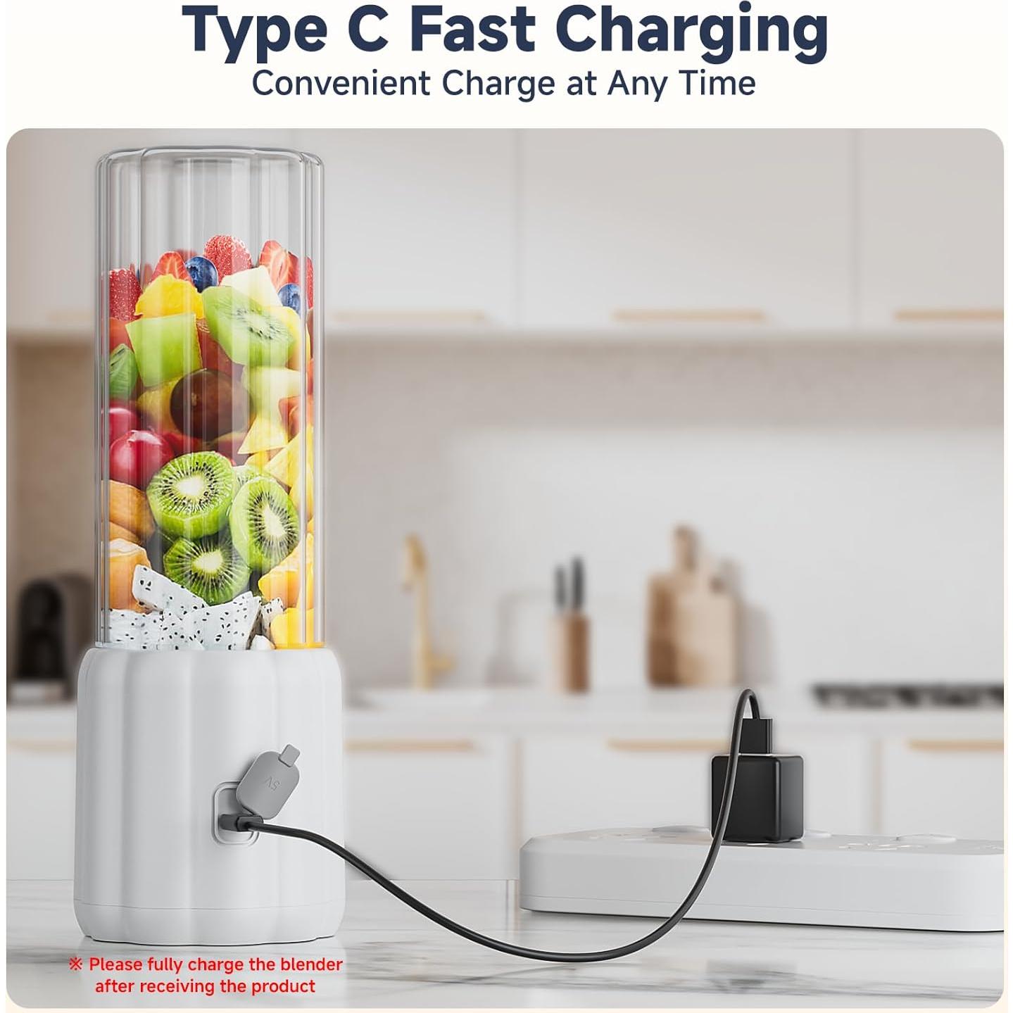 Licuadora Portátil COKUNST 17oz USB-C 6 Cuchillas Blanca