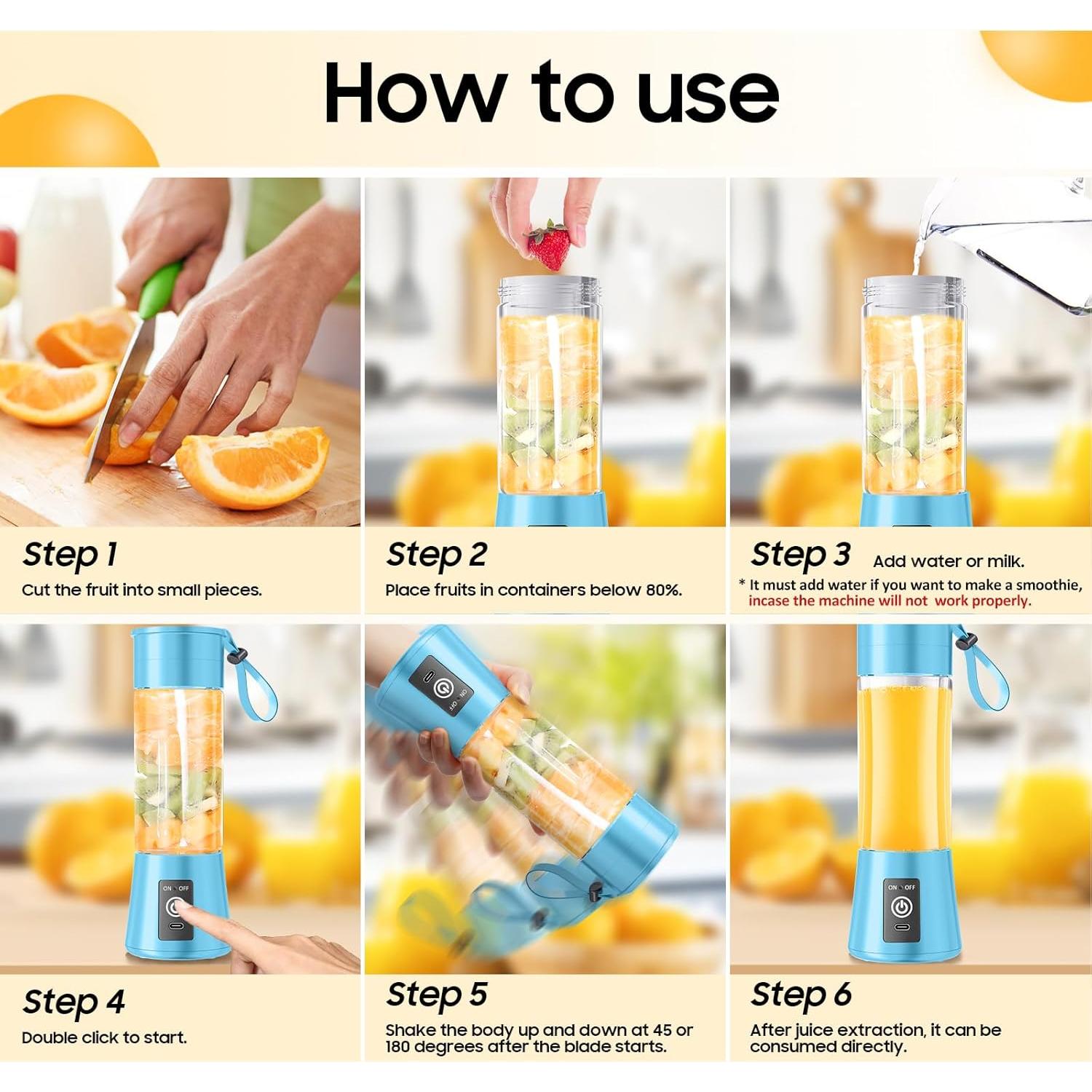 Licuadora Portátil YFIXQNSU 380ml Recargable USB 6 Cuchillas