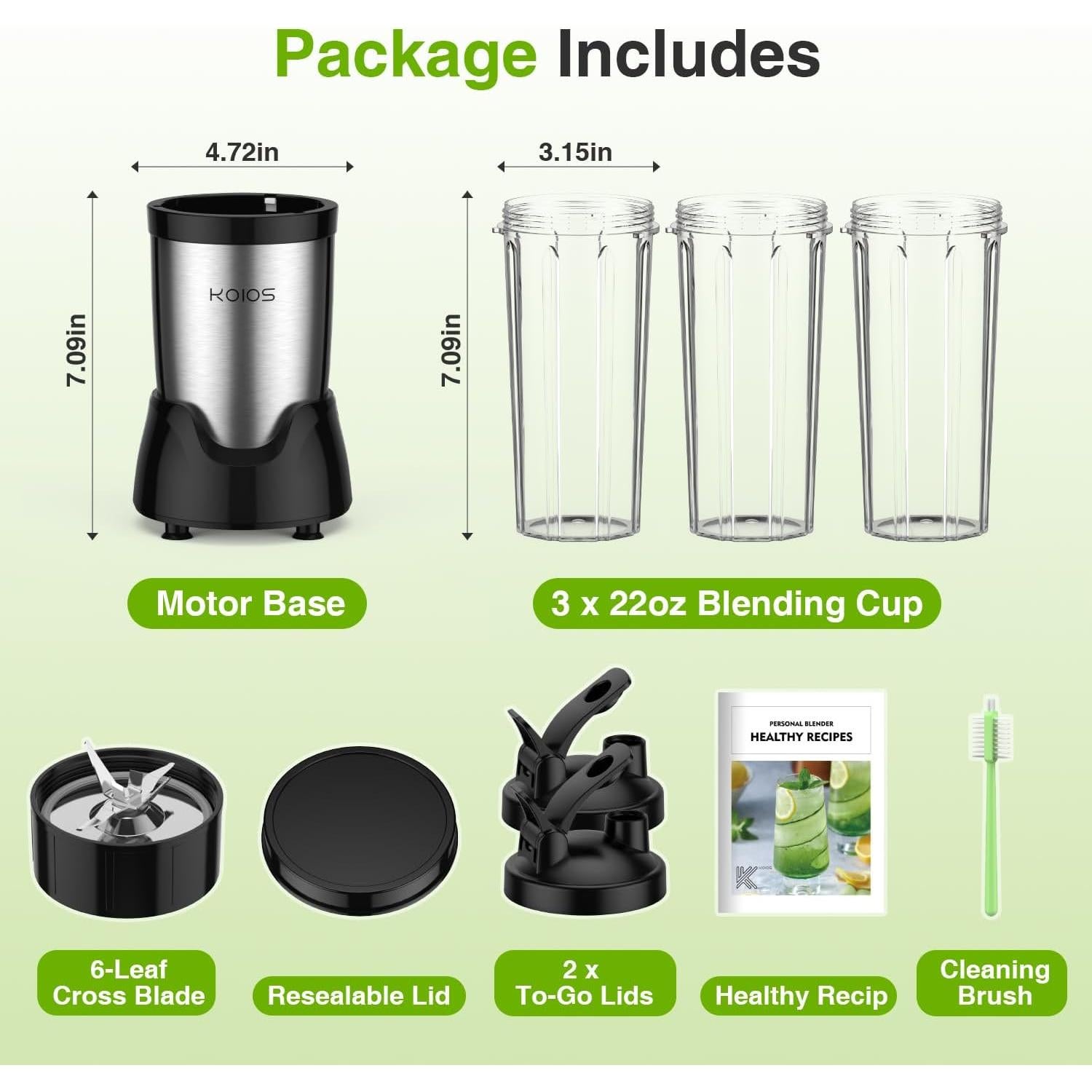 Batidora KOIOS BL319B 22000 RPM con 3 tazas de 650ml