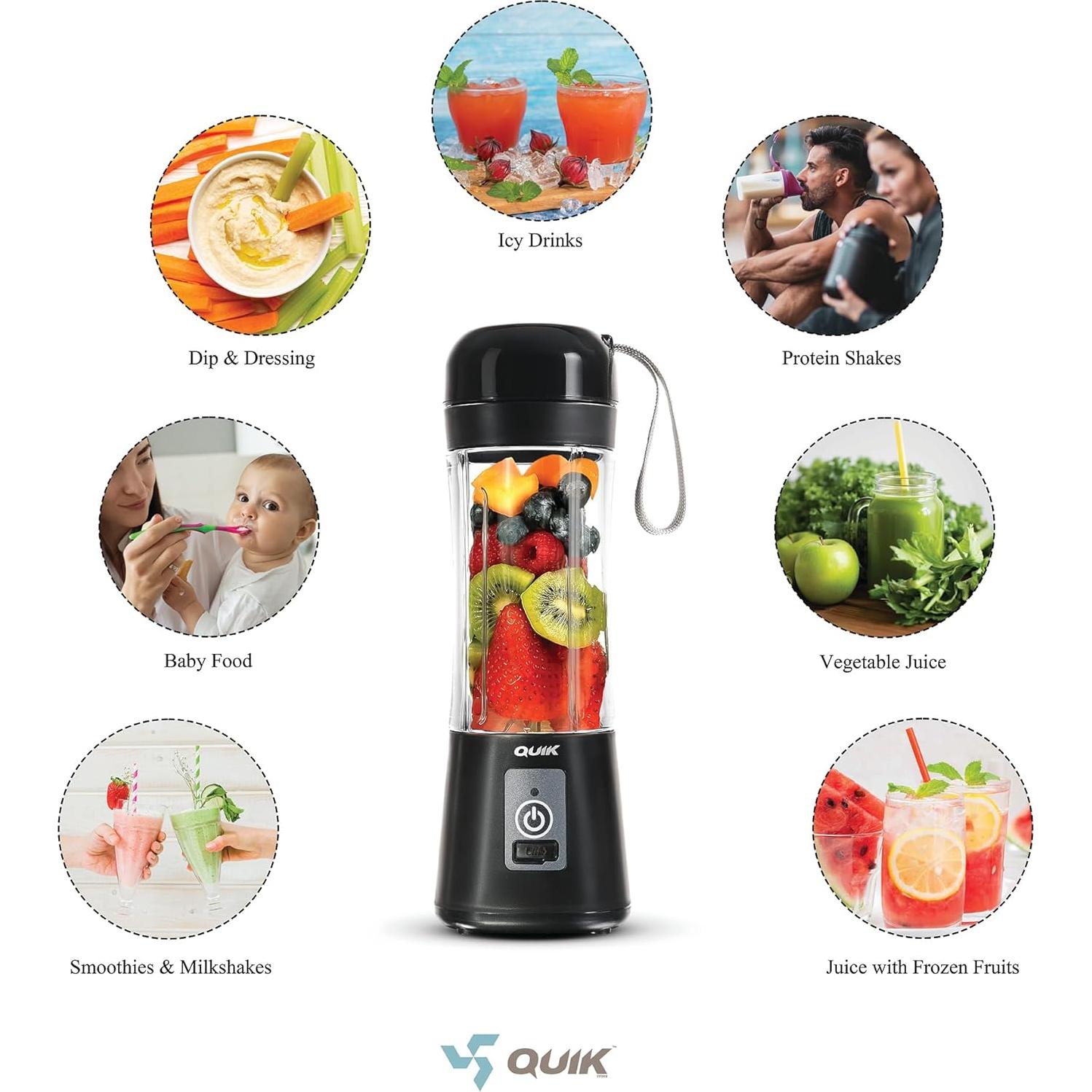 Licuadora Portátil Quik Q3 Inalámbrica 0.38L 17000 RPM Negra