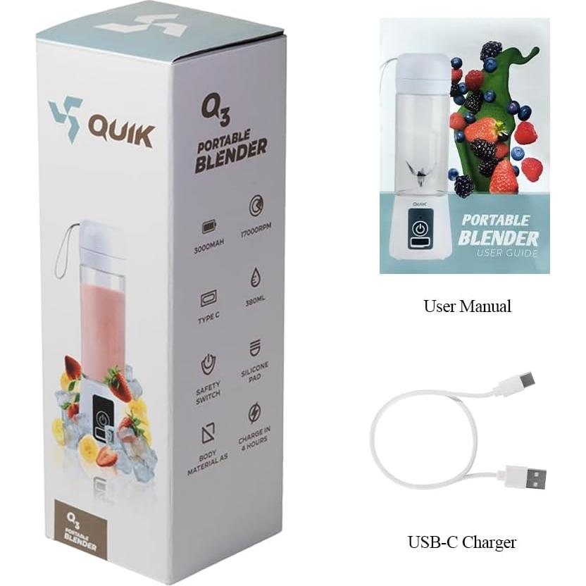 Licuadora Portátil Quik Q3 Inalámbrica 0.38L 17000 RPM Negra