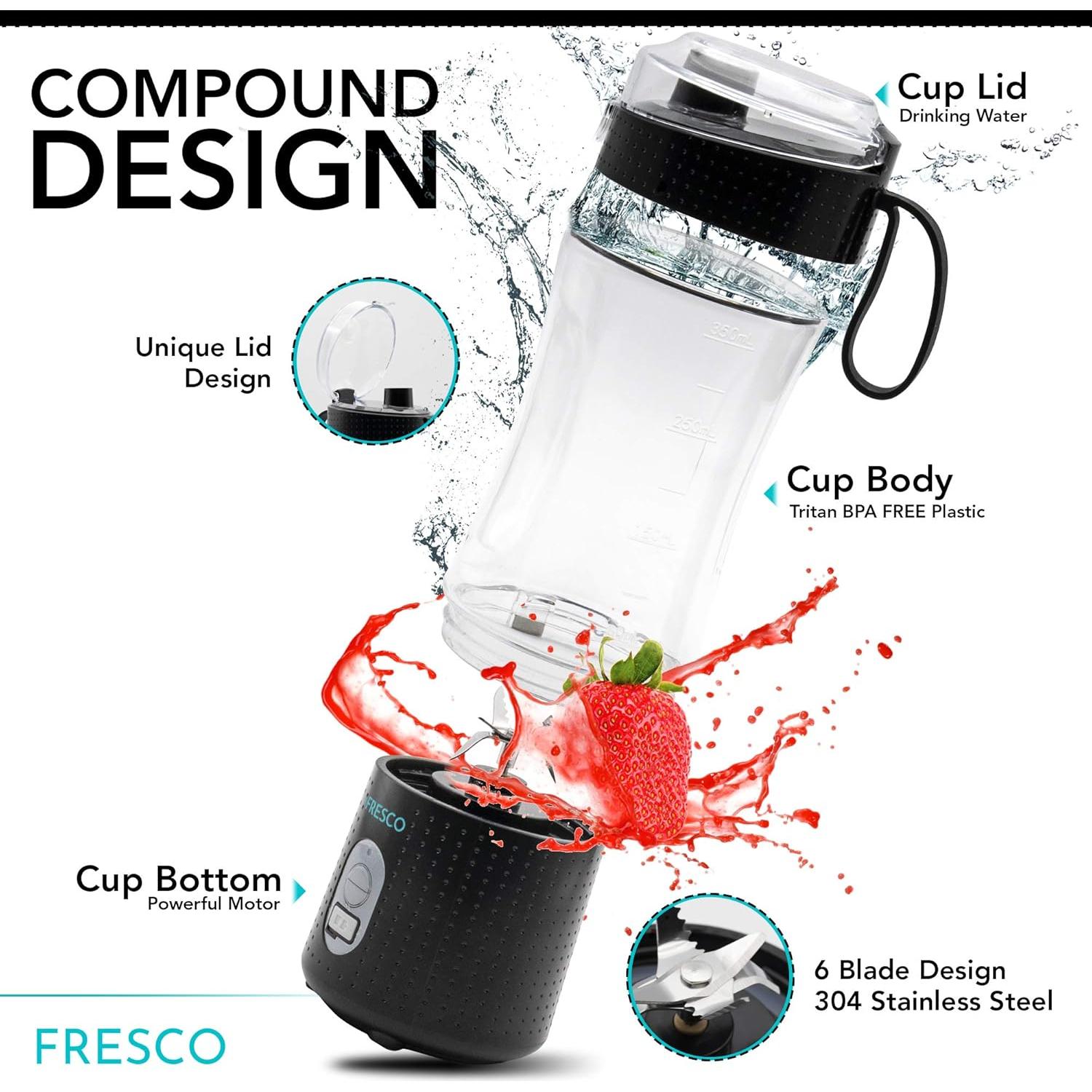 Mini licuadora portátil PWR SPORTS FRESCO 380ml USB 6 cuchillas