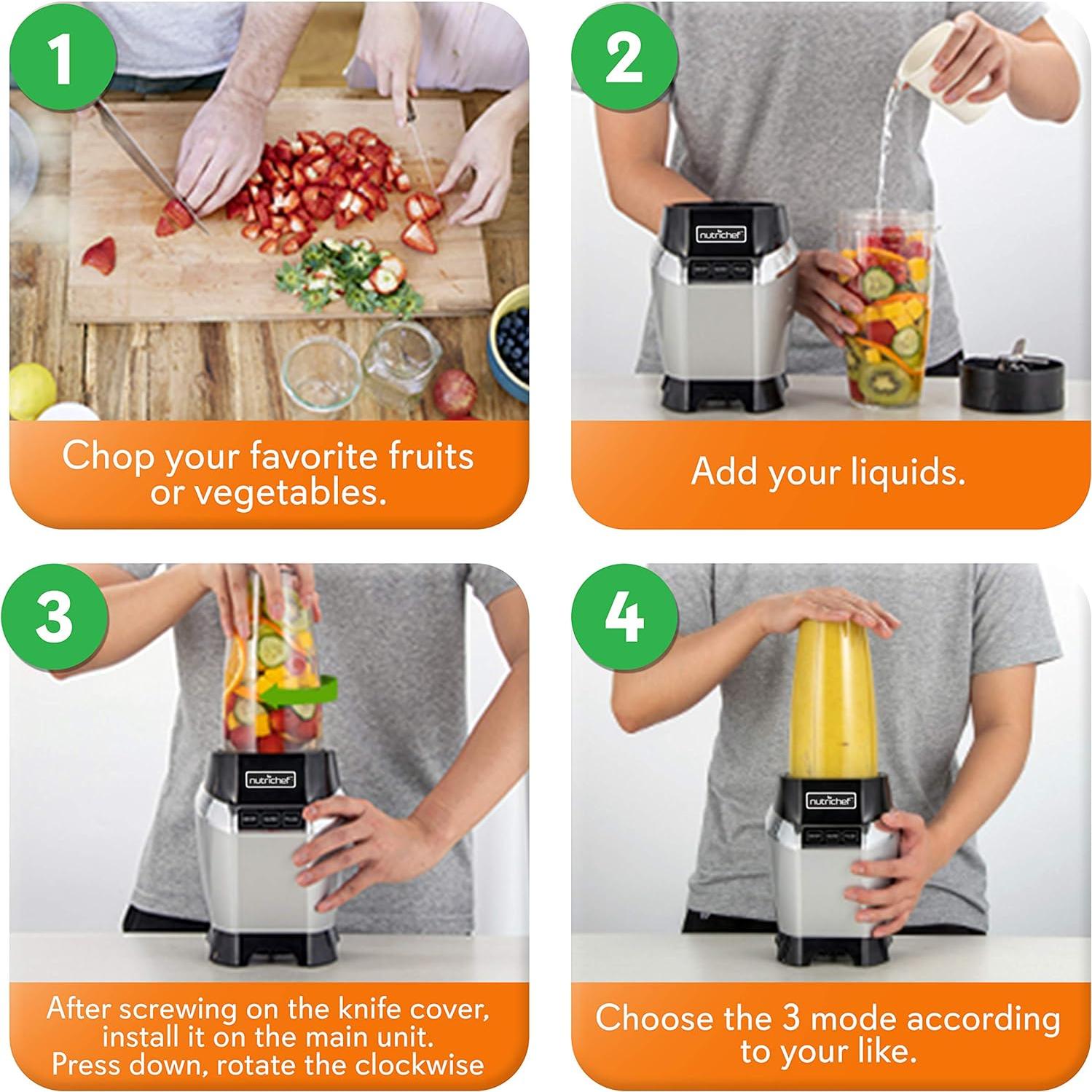 Licuadora Eléctrica NutriChef NCBL1000 1000W con Tazas 20 y 24 oz