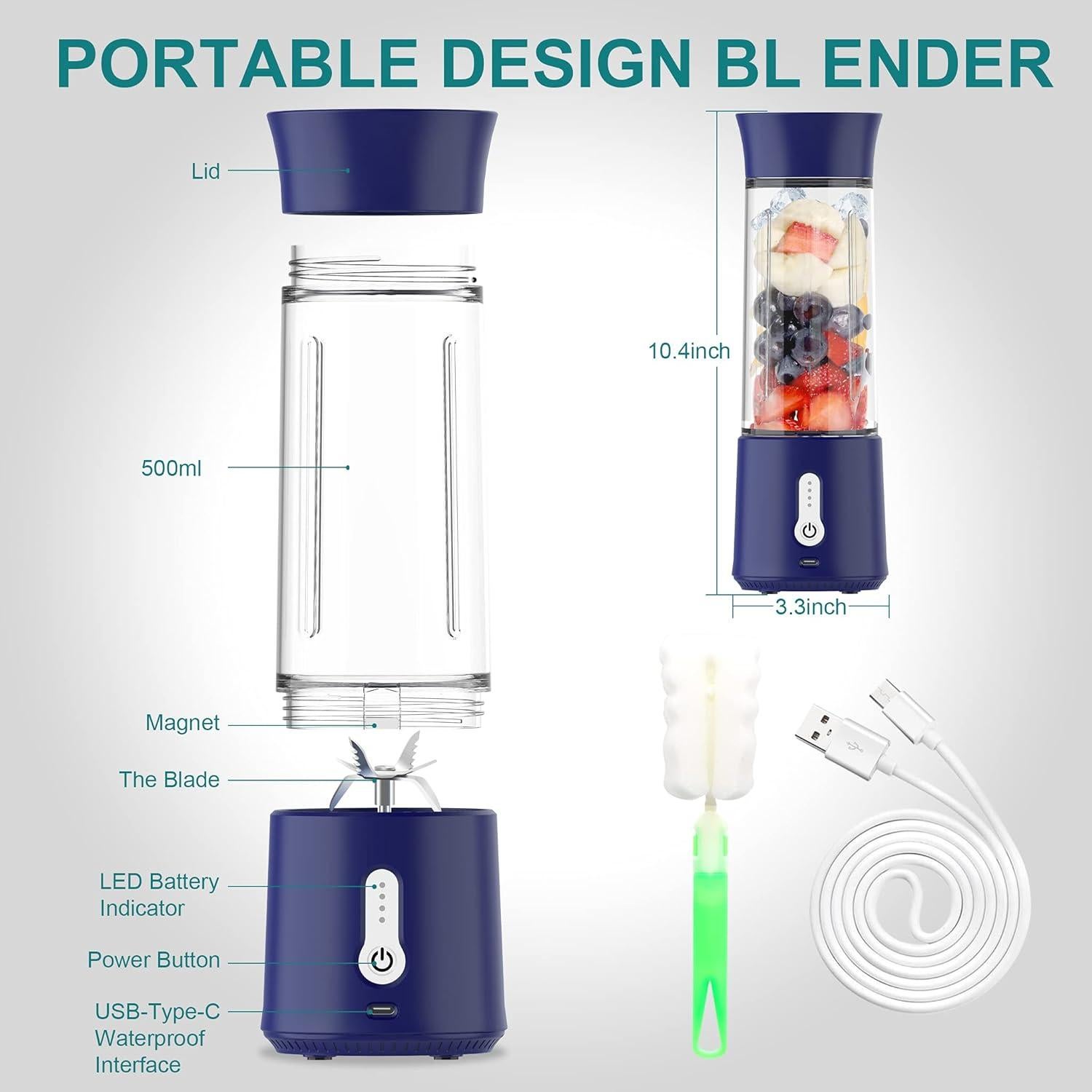 Licuadora portátil WEIWYWW 500ml USB 150W para jugos