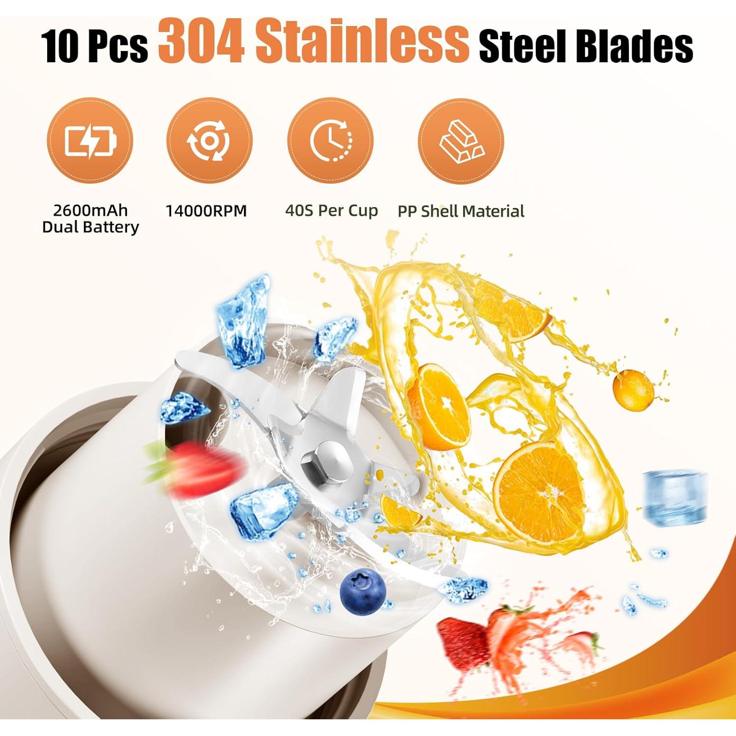 Licuadora Portátil Kawu 800ml Acero Inoxidable 316 10 Cuchillas