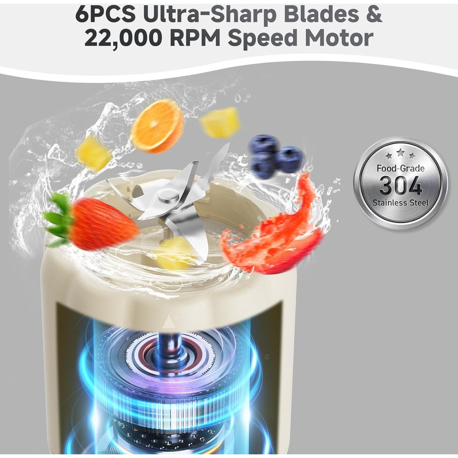 Licuadora Portátil COKUNST 500ml 6 Cuchillas USB-C para Batidos