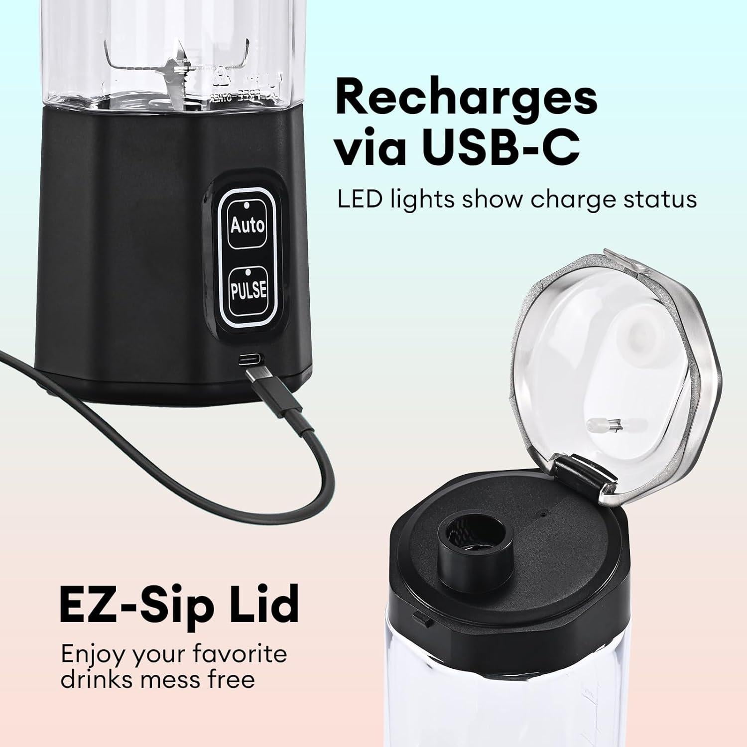 Licuadora Portátil Gugubrond 24oz con Pulso y Batería 6000mAh
