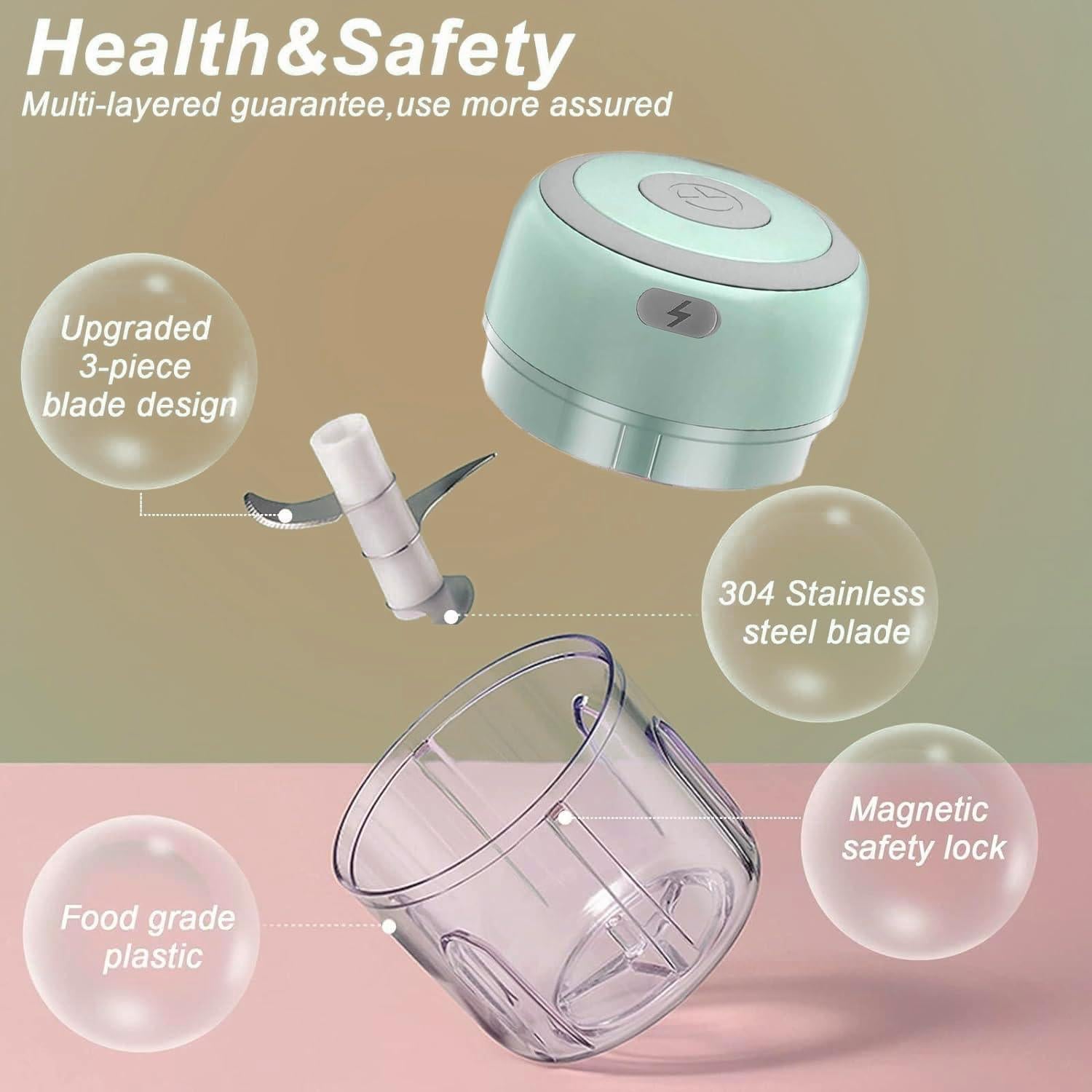 Mini Picadora Eléctrica ROVIGO 100+250ml USB Verde - Procesador de Alimentos