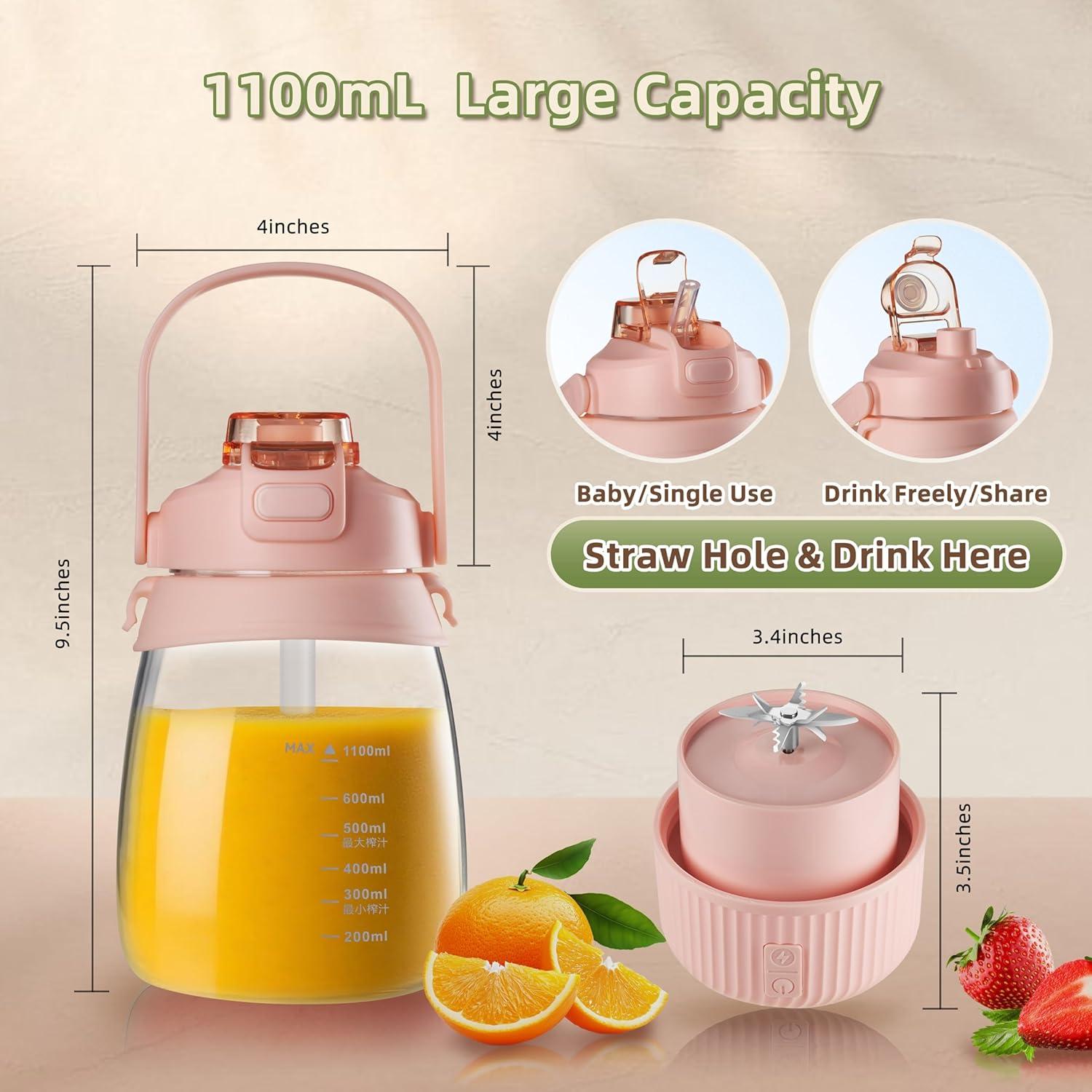 Licuadora Portátil HIFEASTS 1100ml Turbo USB-C Rosa