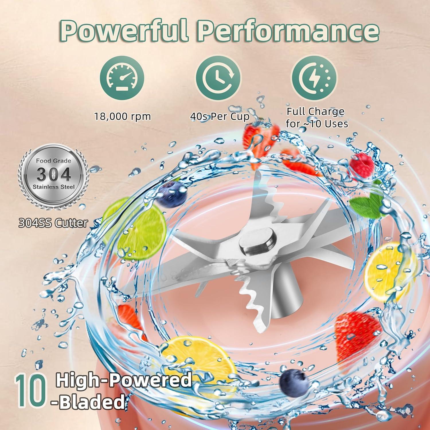 Licuadora Portátil HIFEASTS 1100ml Turbo USB-C Rosa