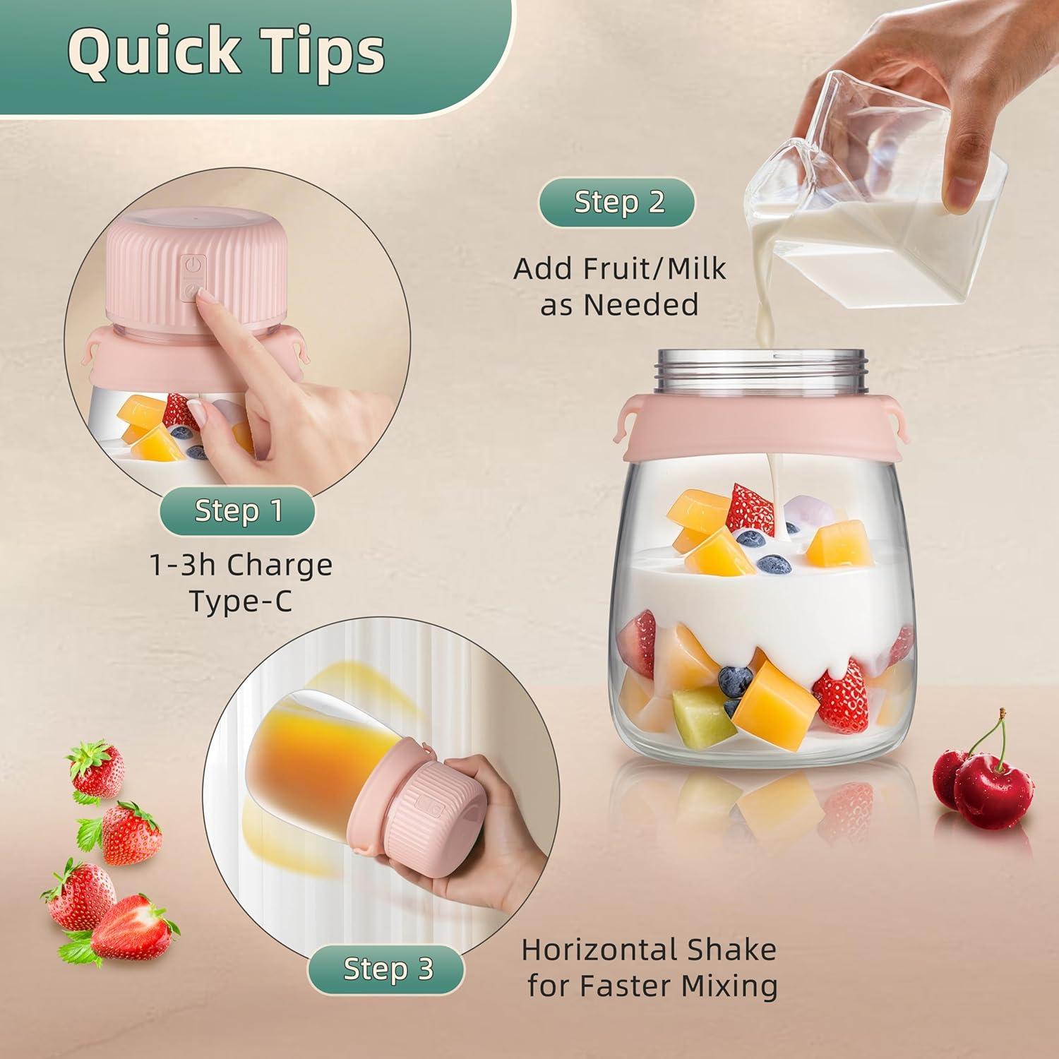 Licuadora Portátil HIFEASTS 1100ml Turbo USB-C Rosa