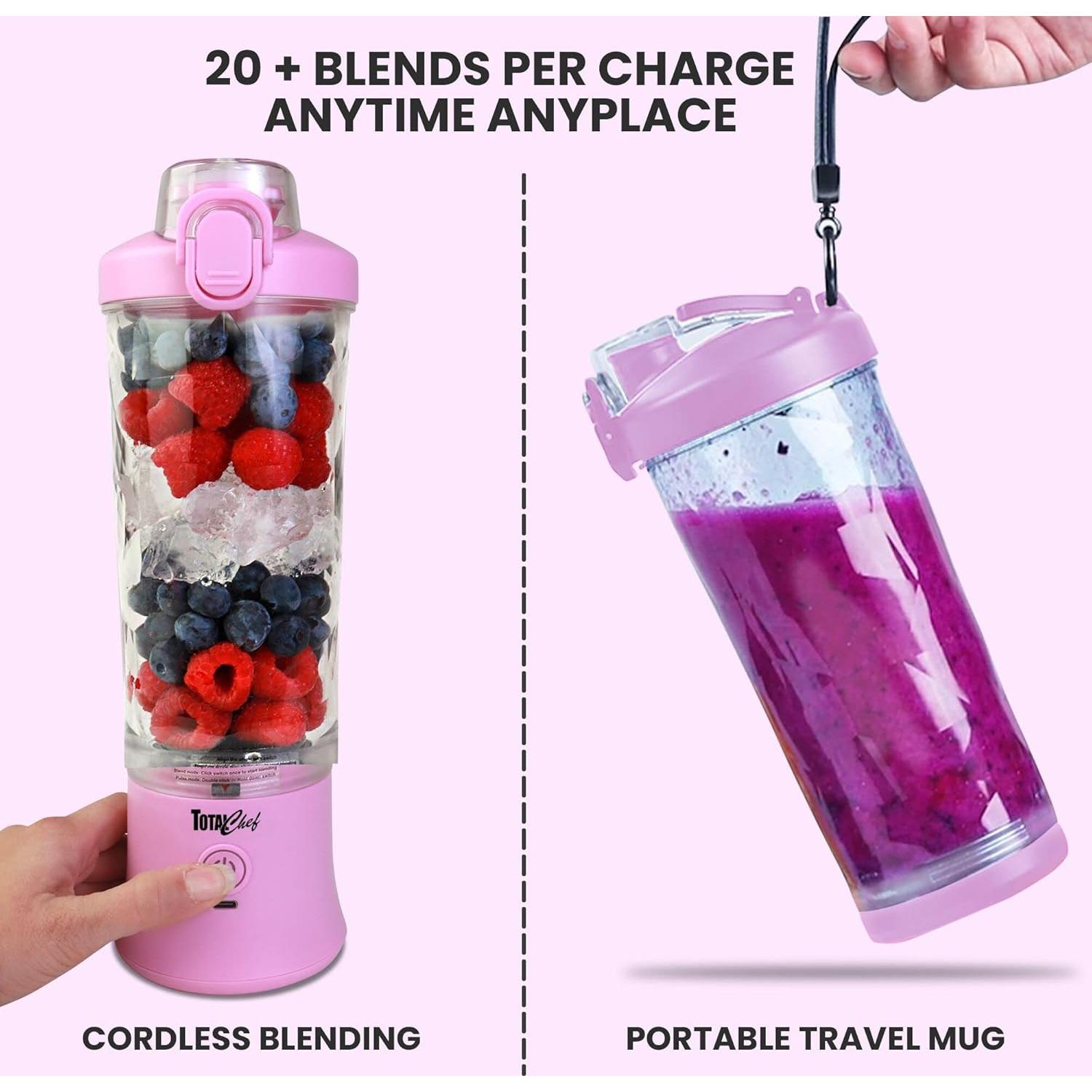 Licuadora Portátil Total Chef 600 mL Recargable USB Rosa