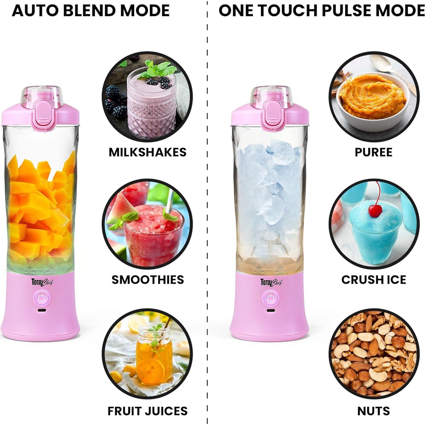 Licuadora Portátil Total Chef 600 mL Recargable USB Rosa