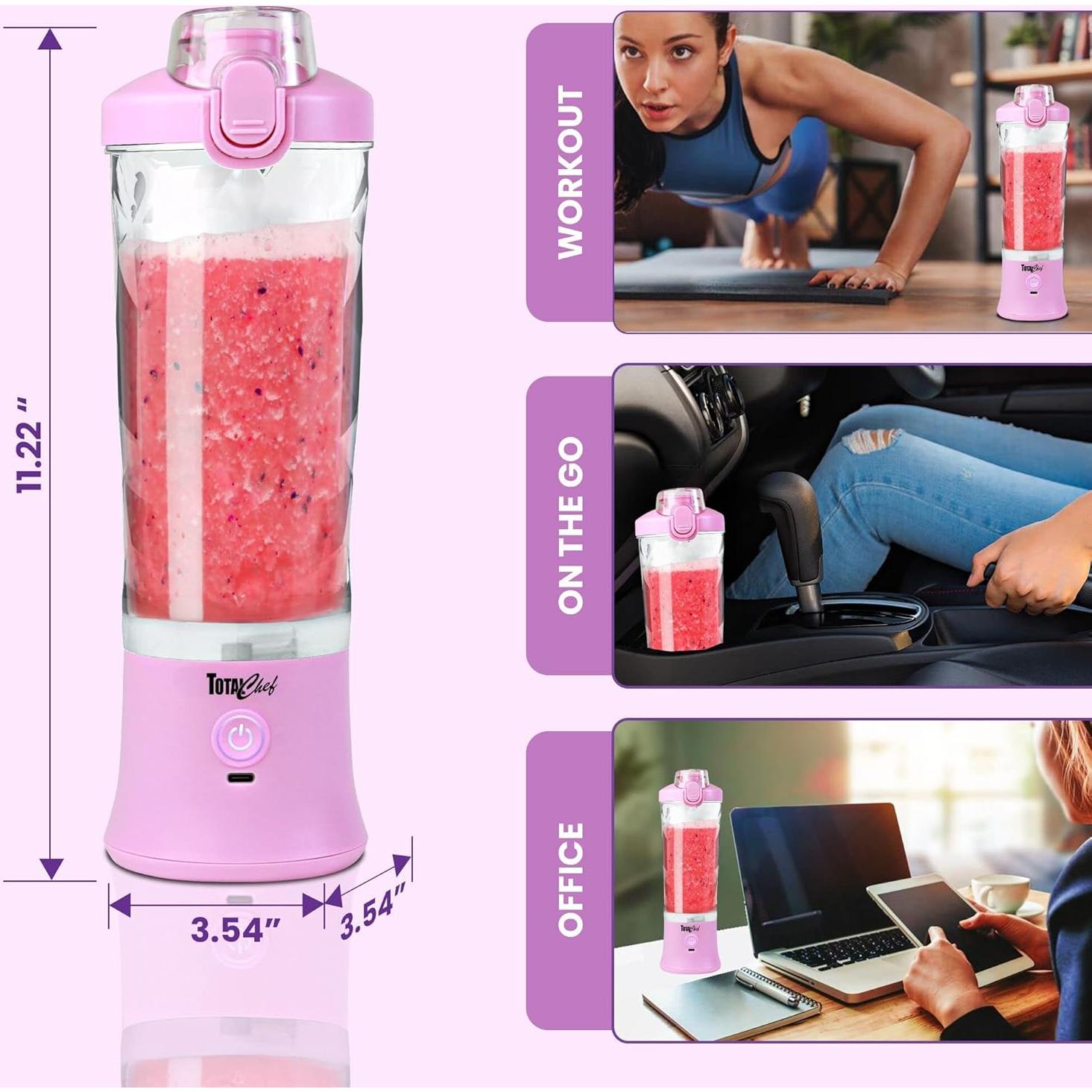 Licuadora Portátil Total Chef 600 mL Recargable USB Rosa