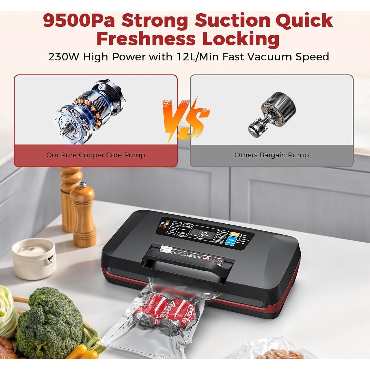 Sellador al vacío automático ROUUO 230W con 10 modos y 12mm