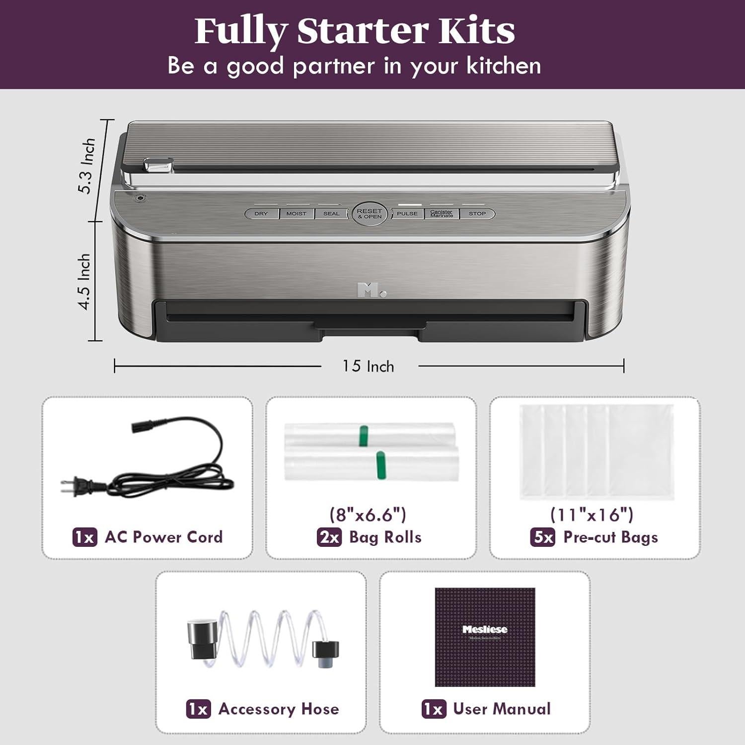 Máquina Selladora al Vacío Mesliese 120W con Cortador Integrado