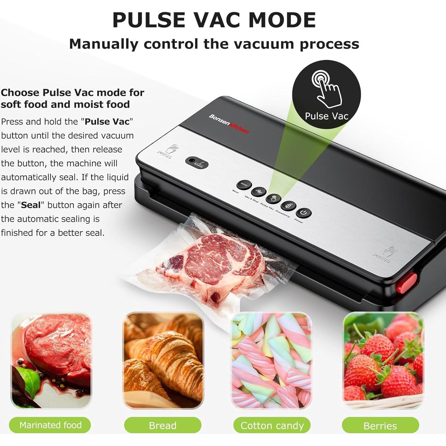 Selladora al Vacío Bonsenkitchen VS3017-S, 1 Rollo + 5 Bolsas