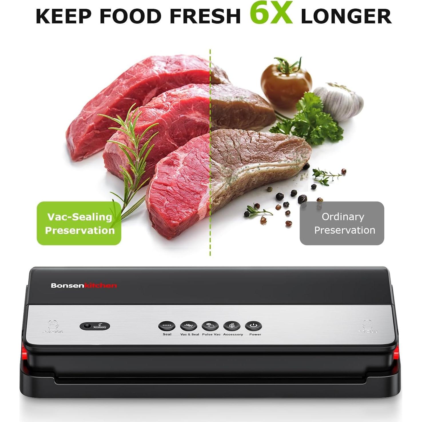 Selladora al Vacío Bonsenkitchen VS3017-S, 1 Rollo + 5 Bolsas