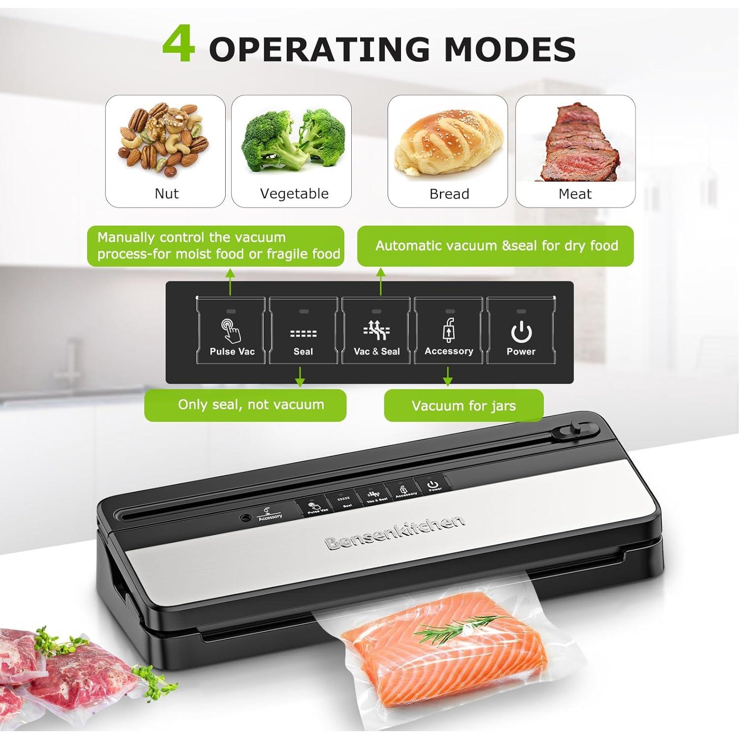 Máquina Selladora al Vacío Bonsenkitchen VS3016, 135W, Negro-Plata