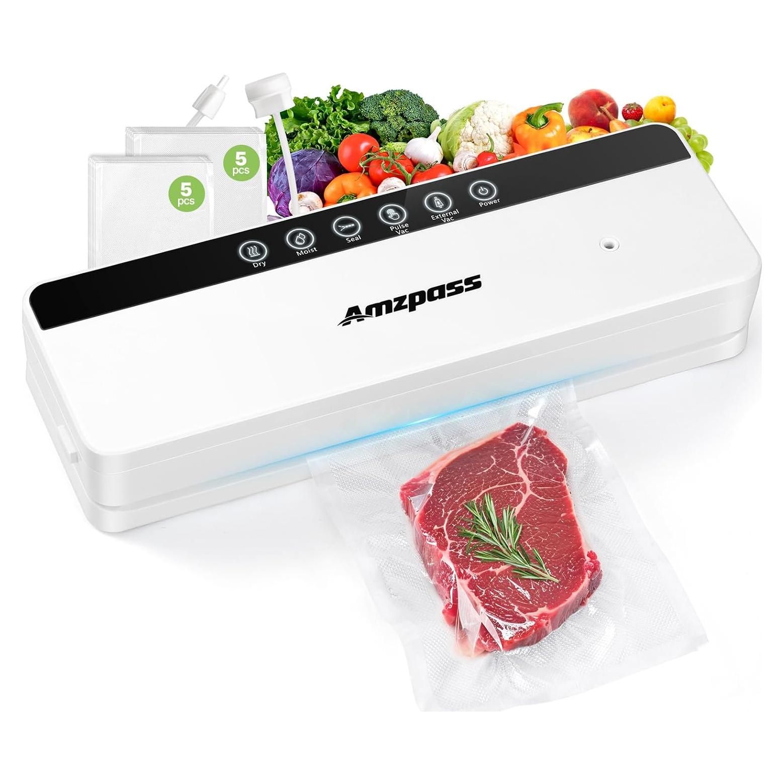 Sellador al vacío Amzpass 6 en 1, 80kPa, compacto, blanco