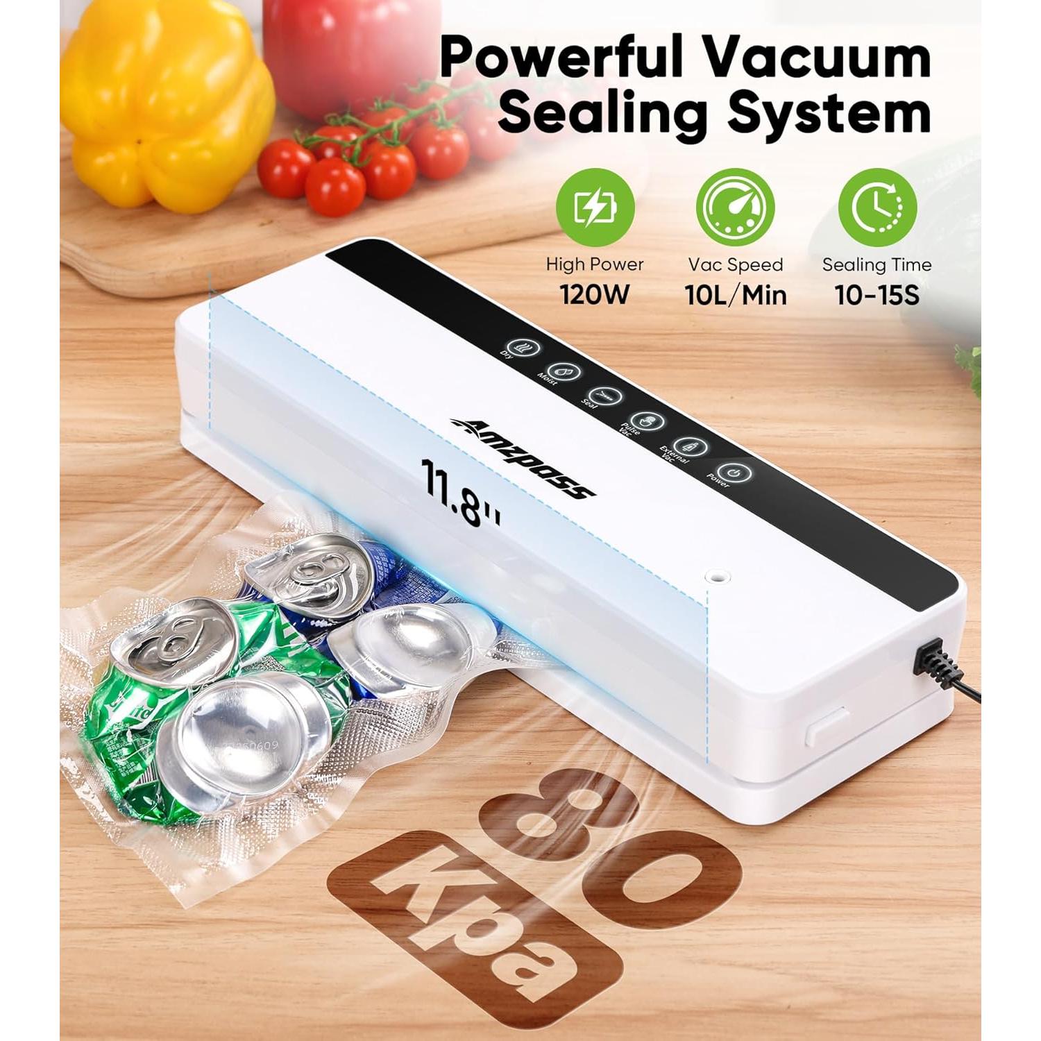 Sellador al vacío Amzpass 6 en 1, 80kPa, compacto, blanco