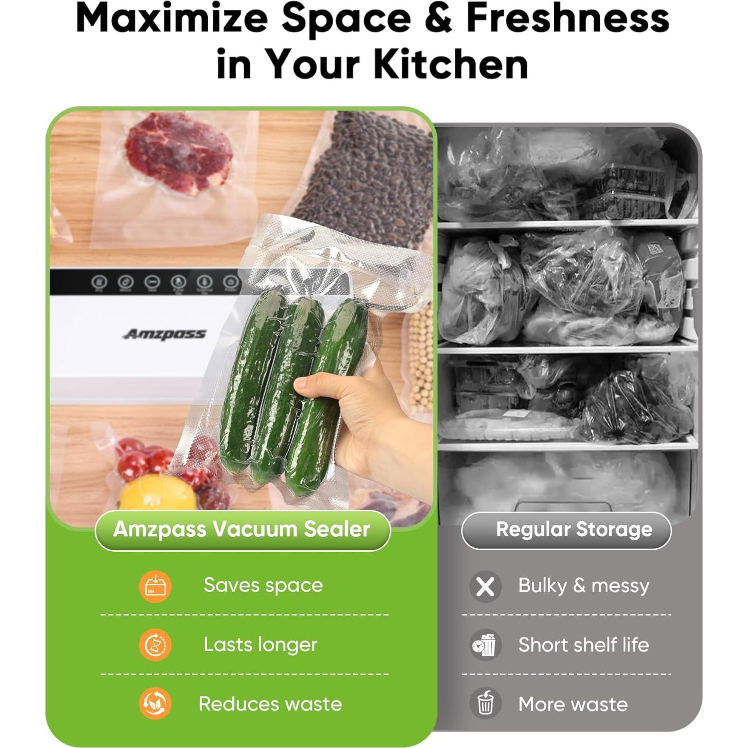 Sellador al vacío Amzpass 6 en 1, 80kPa, compacto, blanco