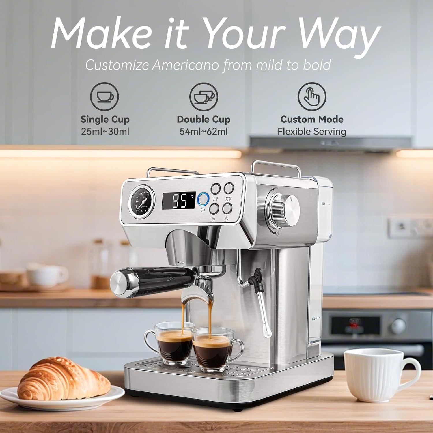 Máquina de Espresso GeniCup 601A con Espumador y Manómetro 20 Bar