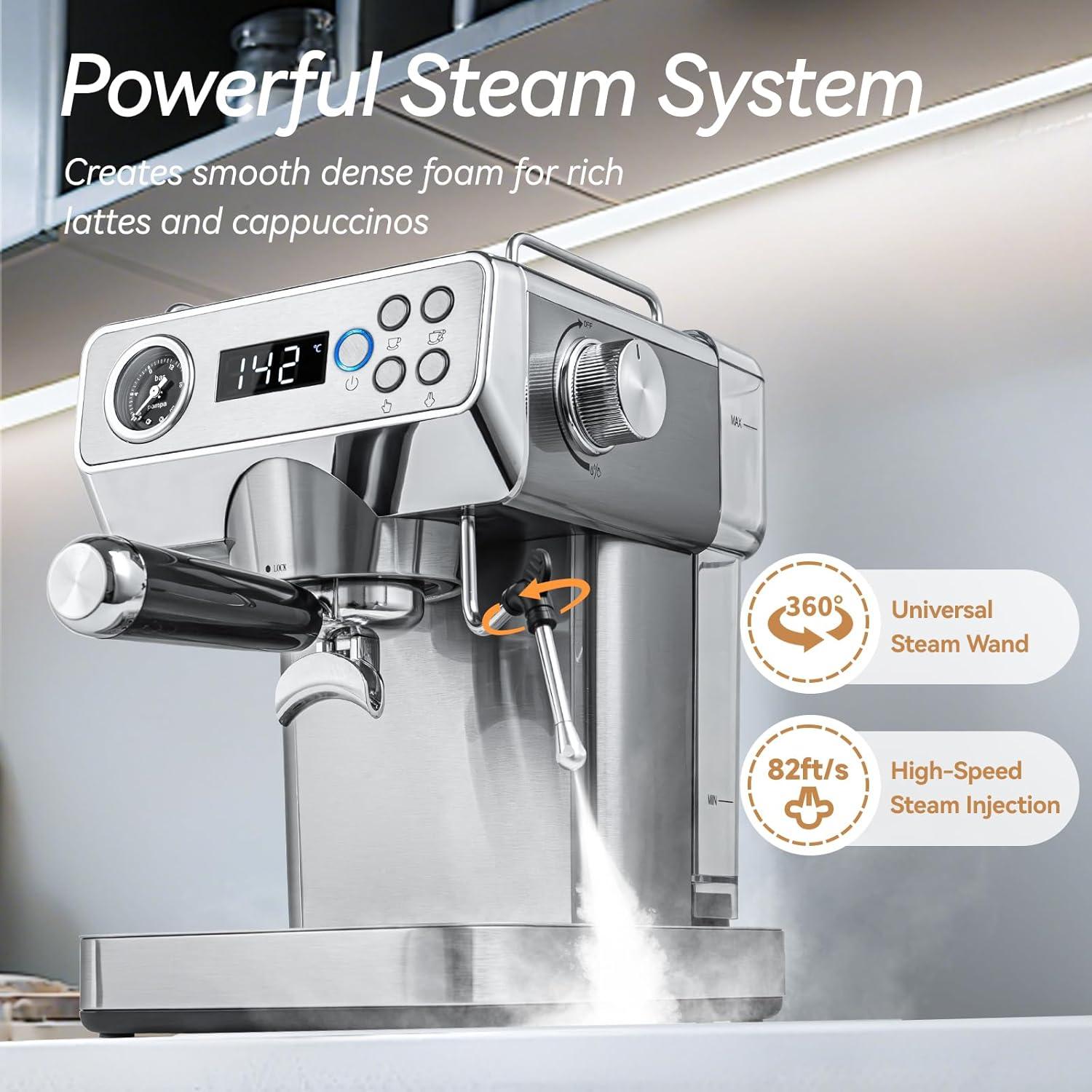 Máquina de Espresso GeniCup 601A con Espumador y Manómetro 20 Bar